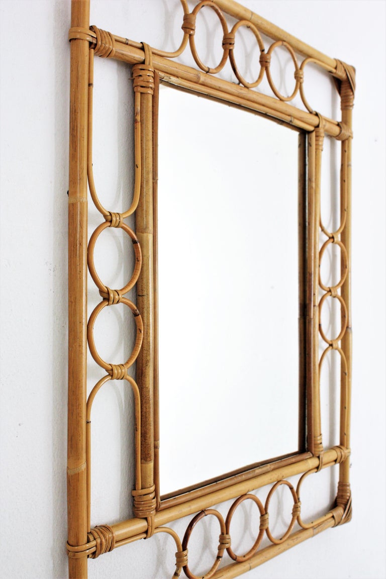 Rattan Bamboo Franco Albini Style Rectangular Mirror For Sale at 1stDibs