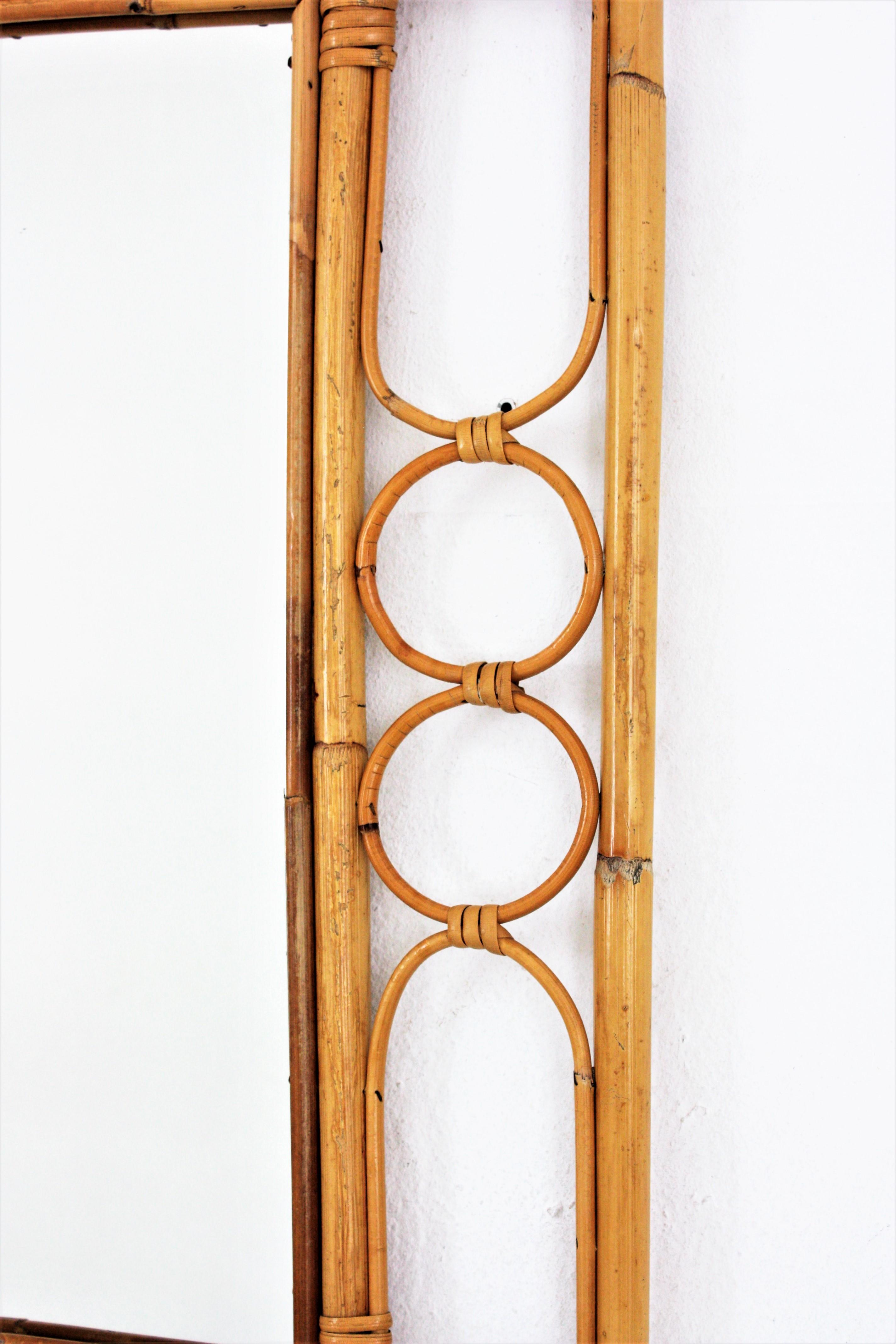 20th Century Rattan Bamboo Franco Albini Style Rectangular Mirror