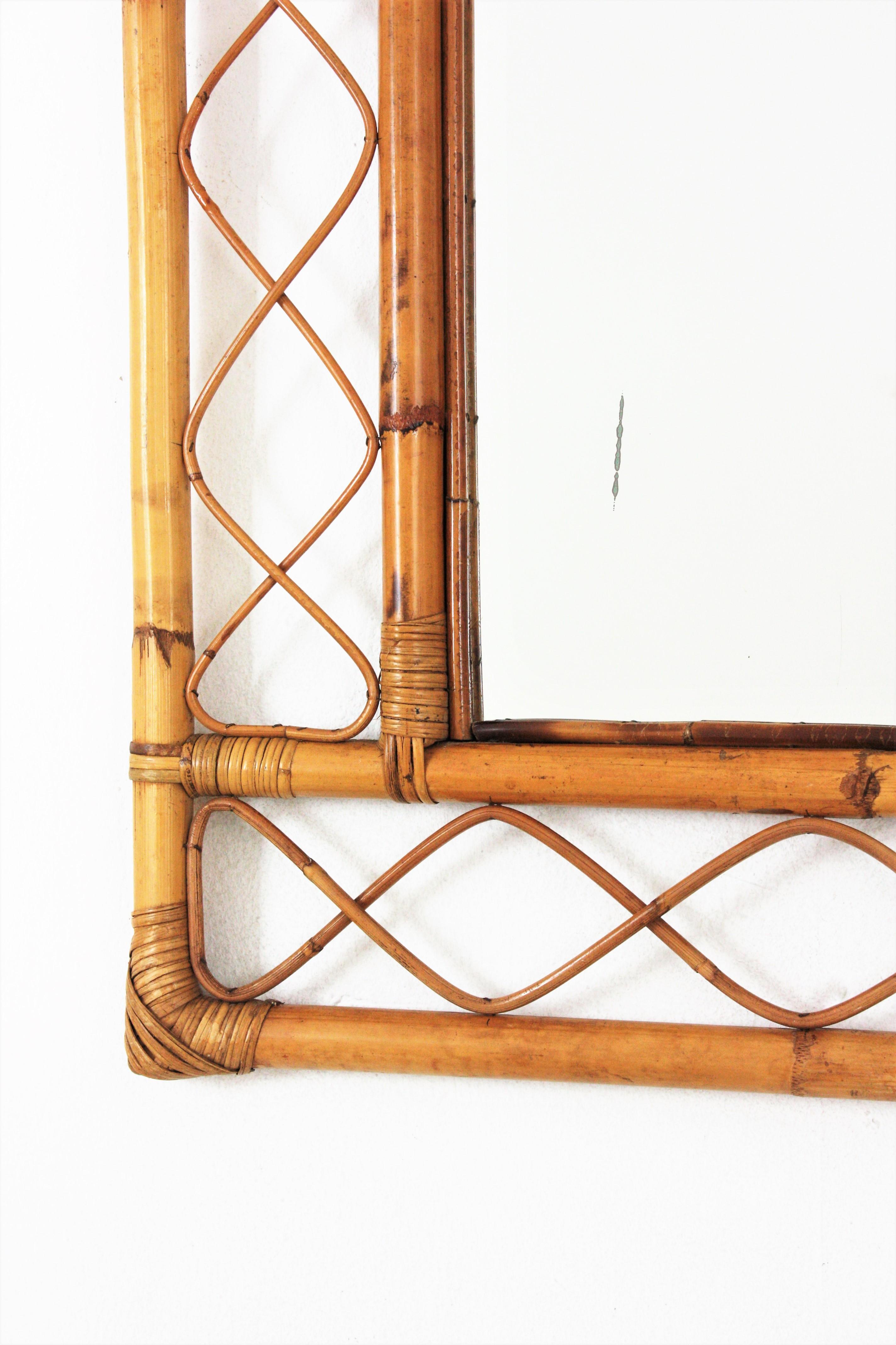 Hand-Crafted Rattan Bamboo Franco Albini Style Rectangular Mirror