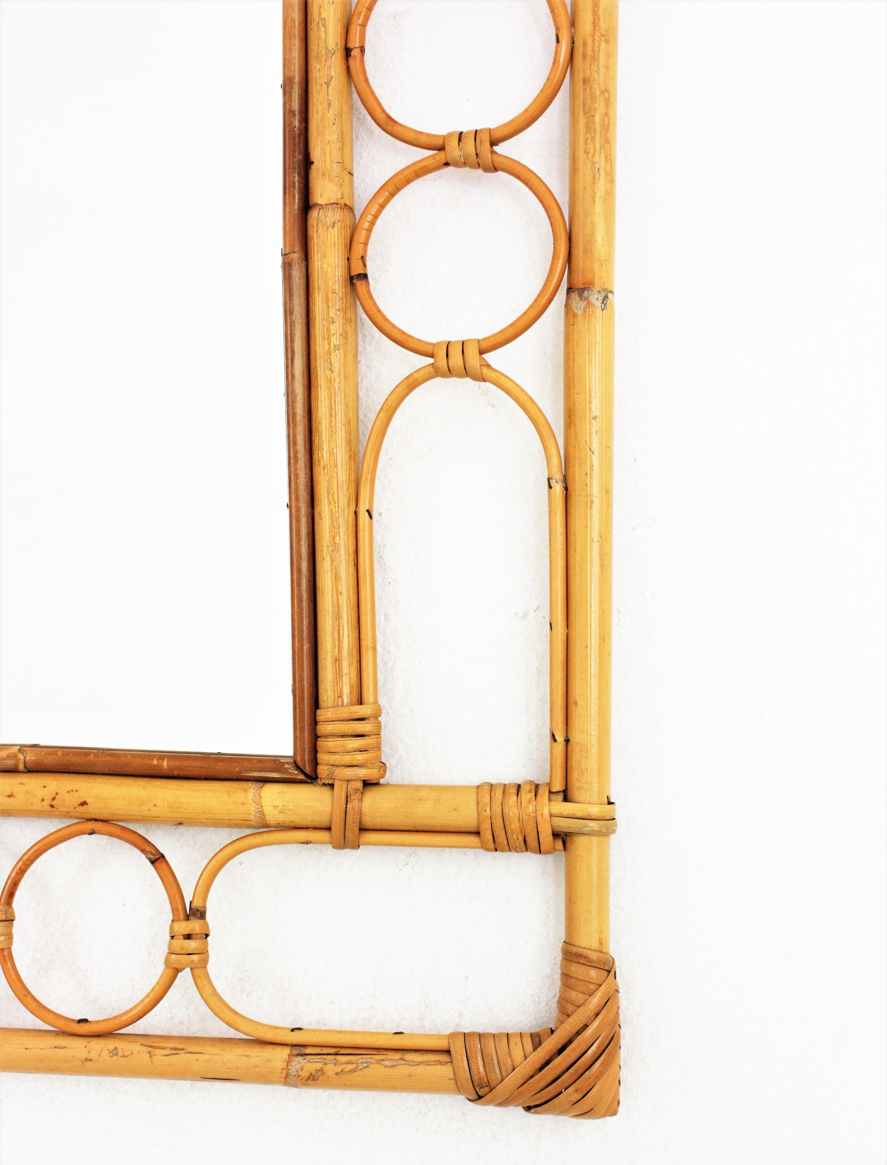 Rattan Bamboo Franco Albini Style Rectangular Mirror For Sale 2