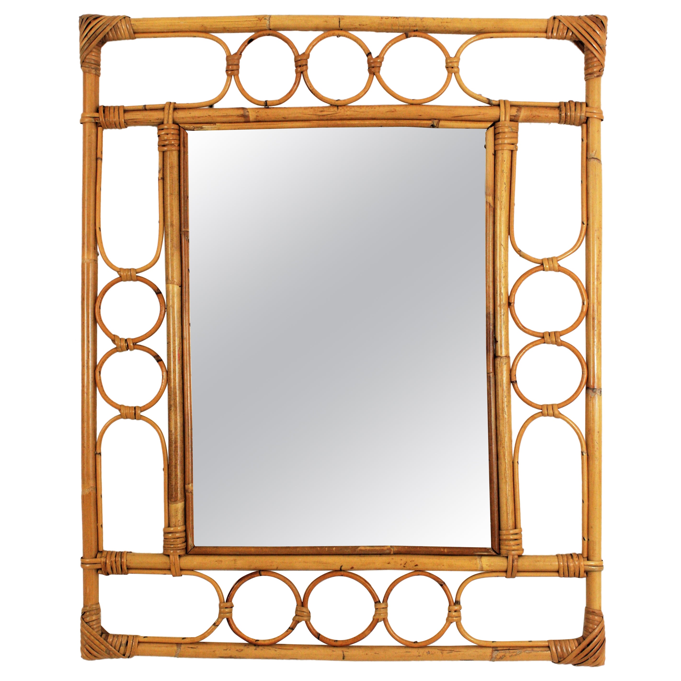 Rattan Bamboo Franco Albini Style Rectangular Mirror