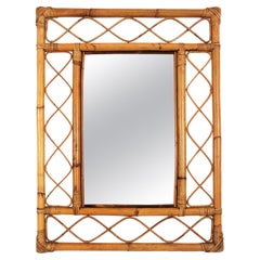 Espejo rectangular de ratán y bambú estilo Franco Albini