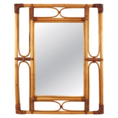 Rattan Bamboo Franco Albini Style Rectangular Mirror, Italy 1960s
