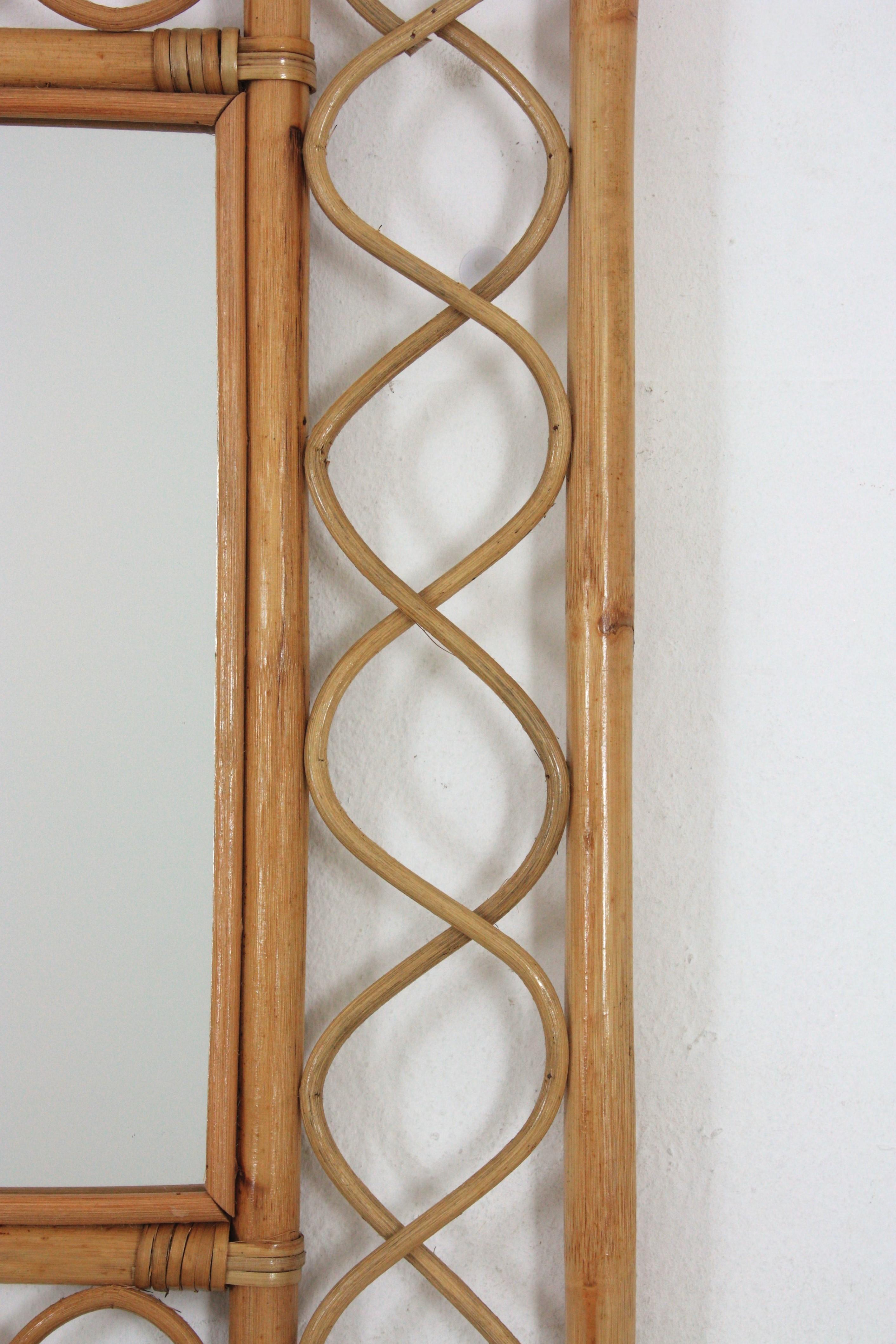 Rattan Bambus Franco Albini Stil Quadratischer Spiegel (20. Jahrhundert) im Angebot