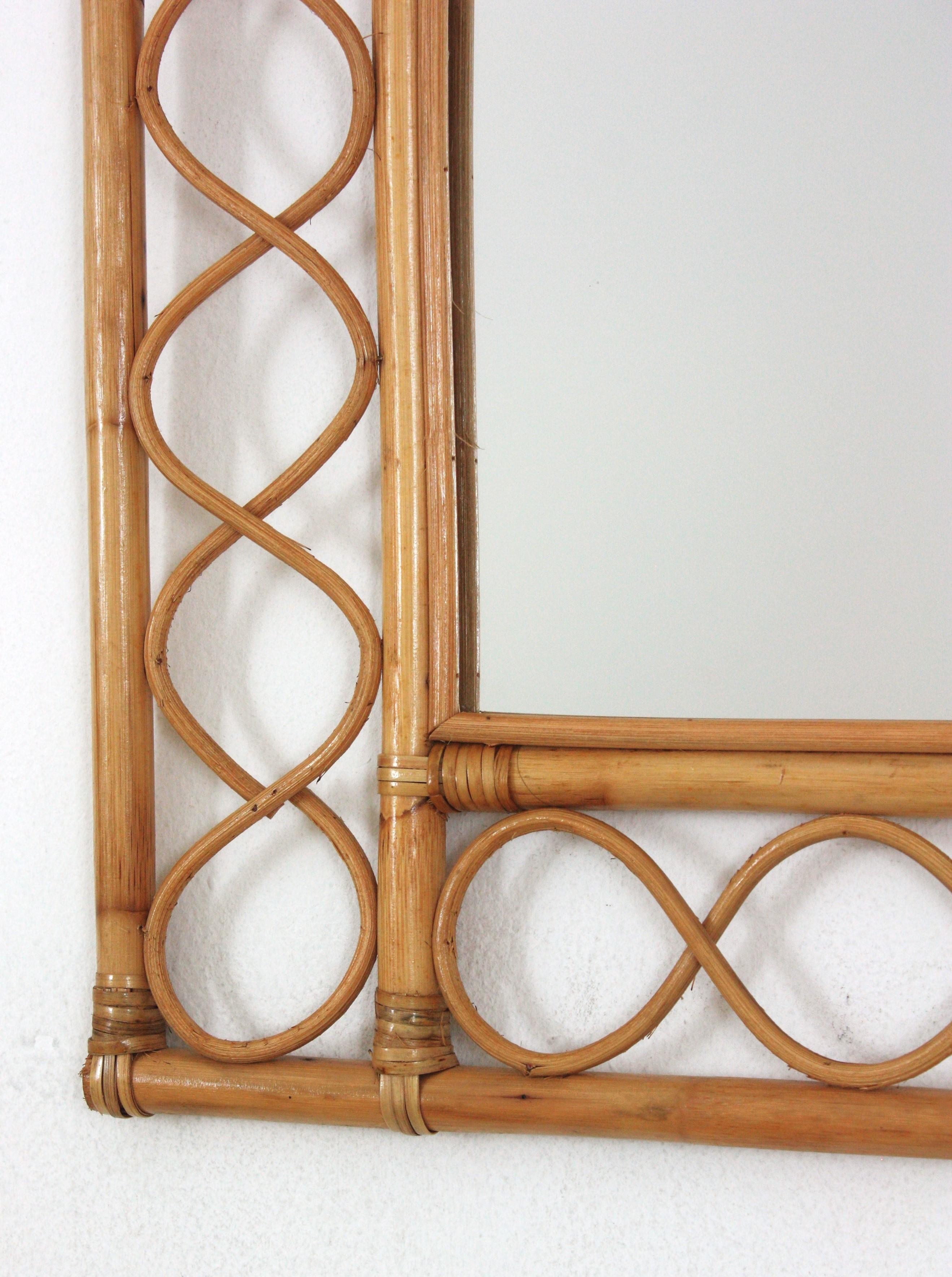 Rattan Bambus Franco Albini Stil Quadratischer Spiegel im Angebot 1
