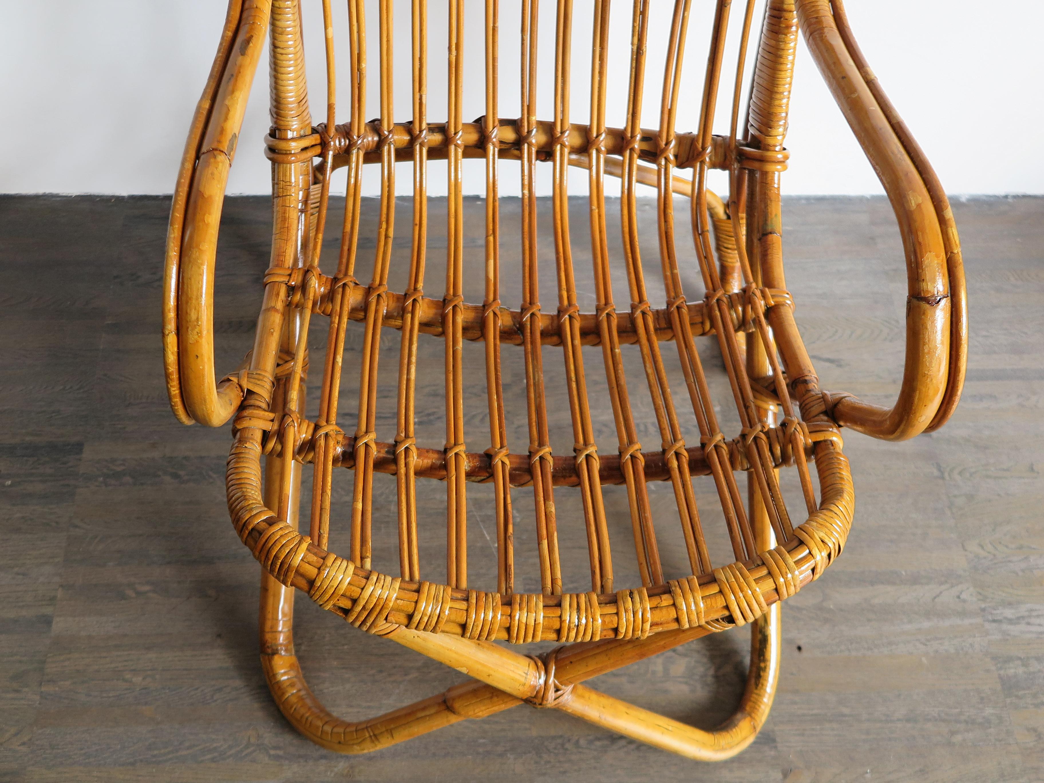 Rattan Bamboo Italian Armchairs, Tito Agnoli Bonacina Style, 1950s 6