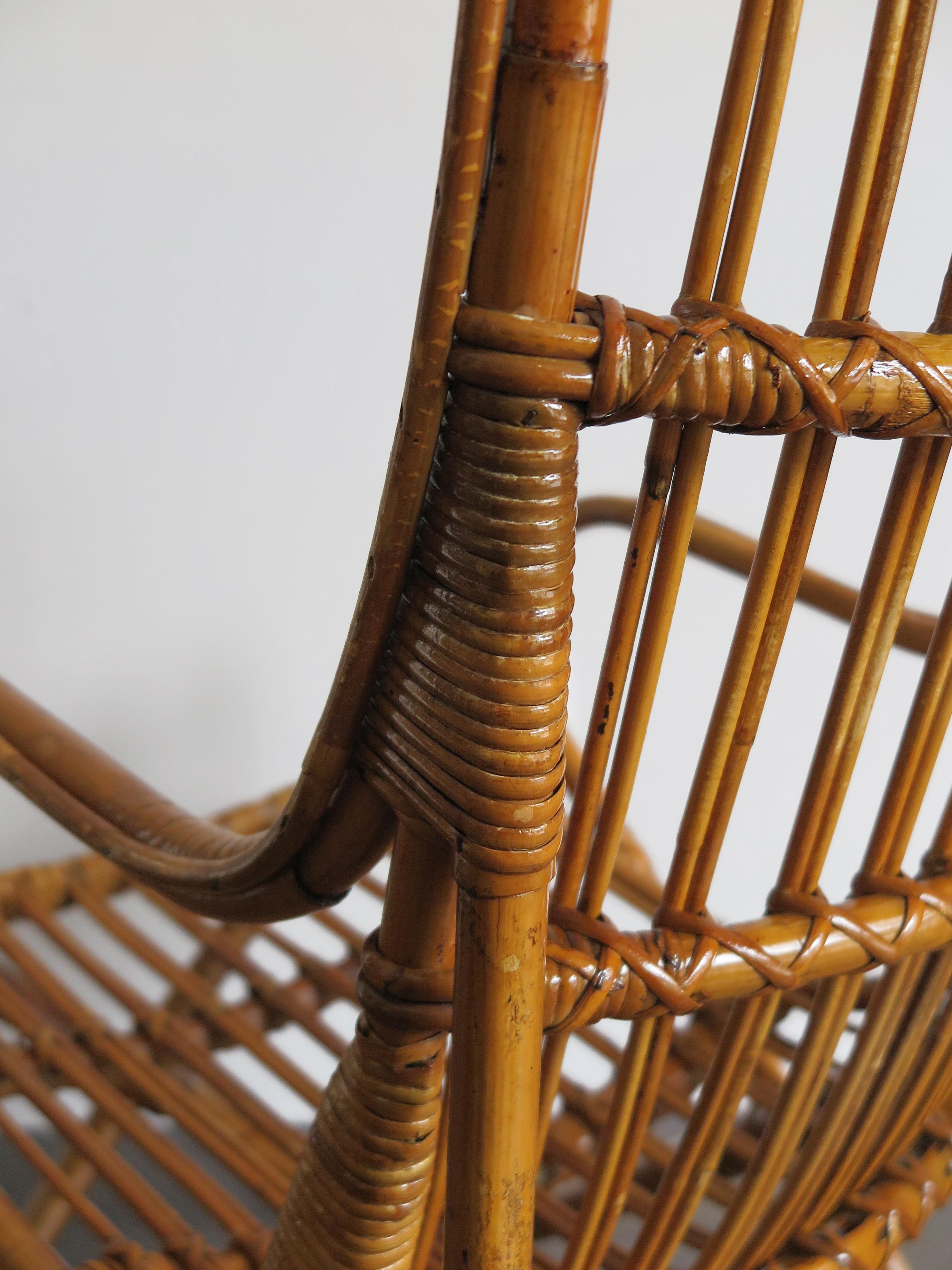 Rattan Bamboo Italian Armchairs, Tito Agnoli Bonacina Style, 1950s 11