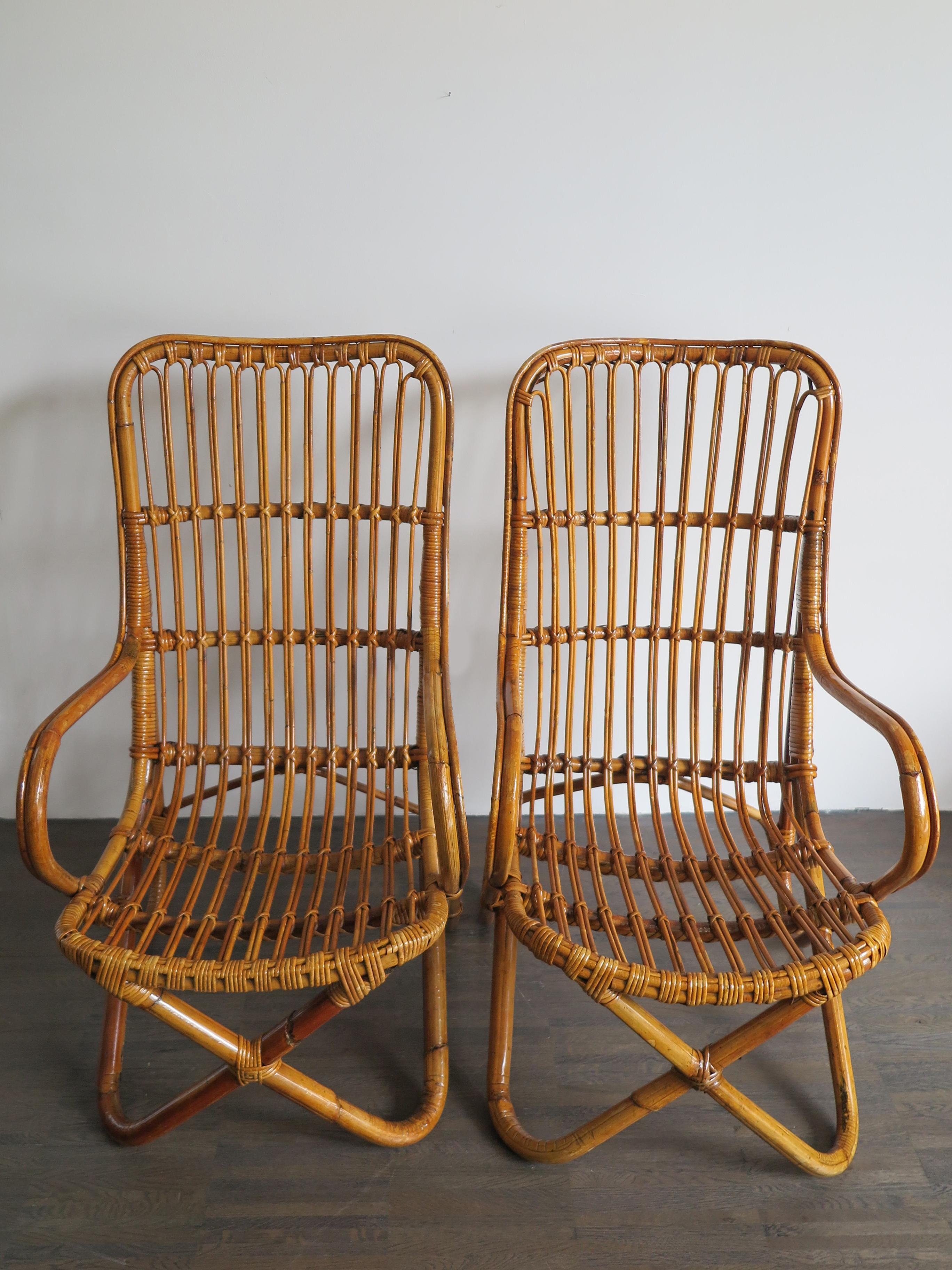 Rattan Bamboo Italian Armchairs, Tito Agnoli Bonacina Style, 1950s In Good Condition In Reggio Emilia, IT