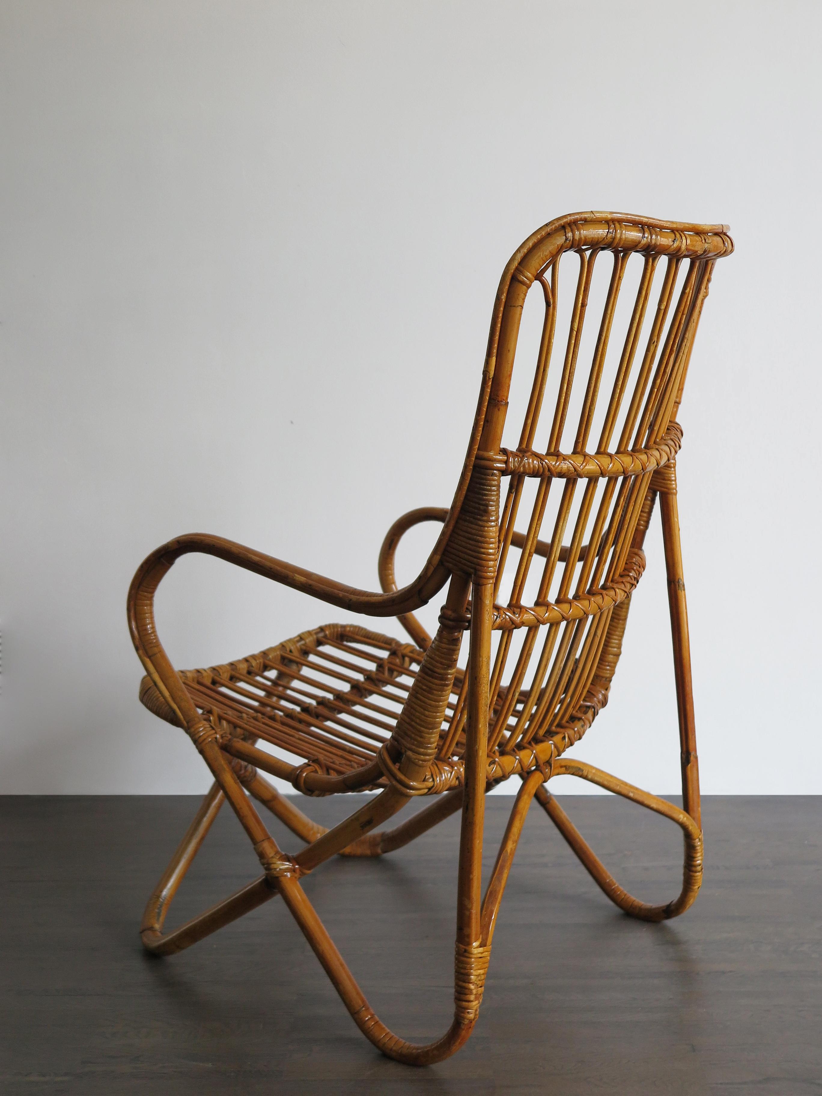 Rattan Bamboo Italian Armchairs, Tito Agnoli Bonacina Style, 1950s 2