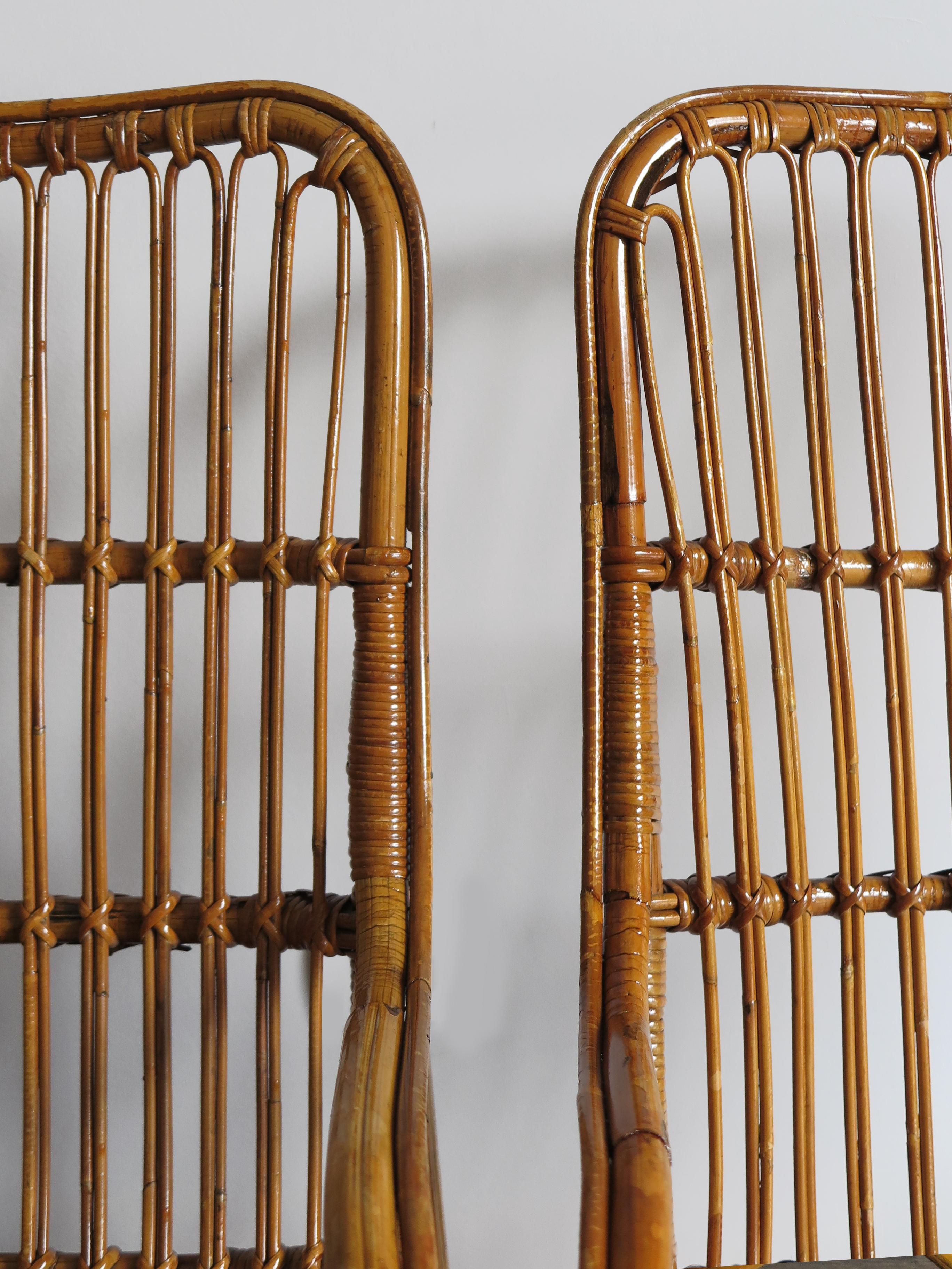 Rattan Bamboo Italian Armchairs, Tito Agnoli Bonacina Style, 1950s 3