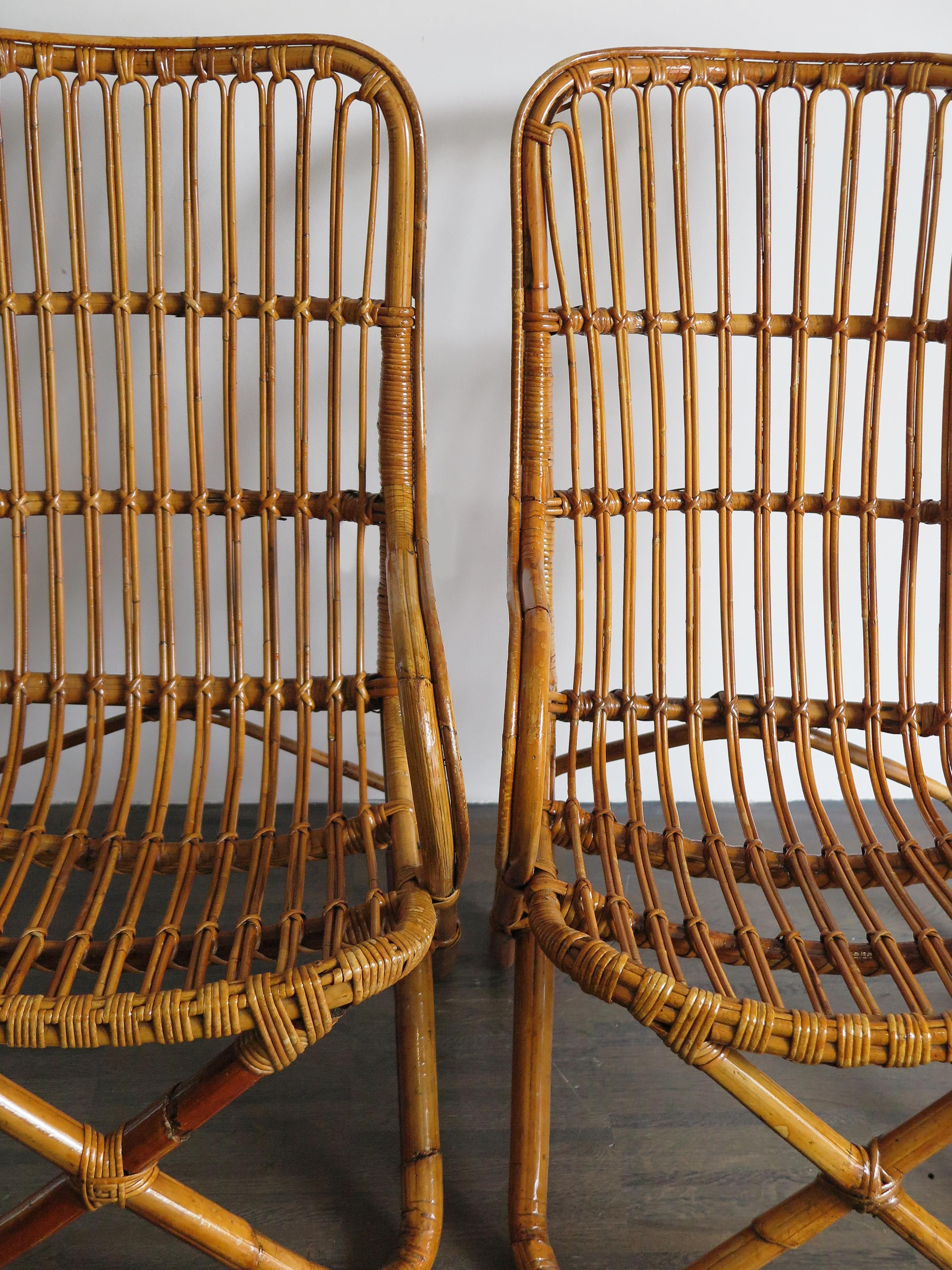 Rattan Bamboo Italian Armchairs, Tito Agnoli Bonacina Style, 1950s 4