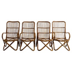 Sillones italianos de ratán y bambú, estilo Tito Agnoli Bonacina, años 50