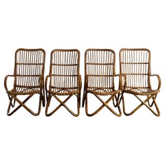 Rattan Bamboo Italian Armchairs, Tito Agnoli Bonacina Style, 1950s