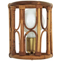 Applique da parete modernista italiana in bambù di rattan, anni '60