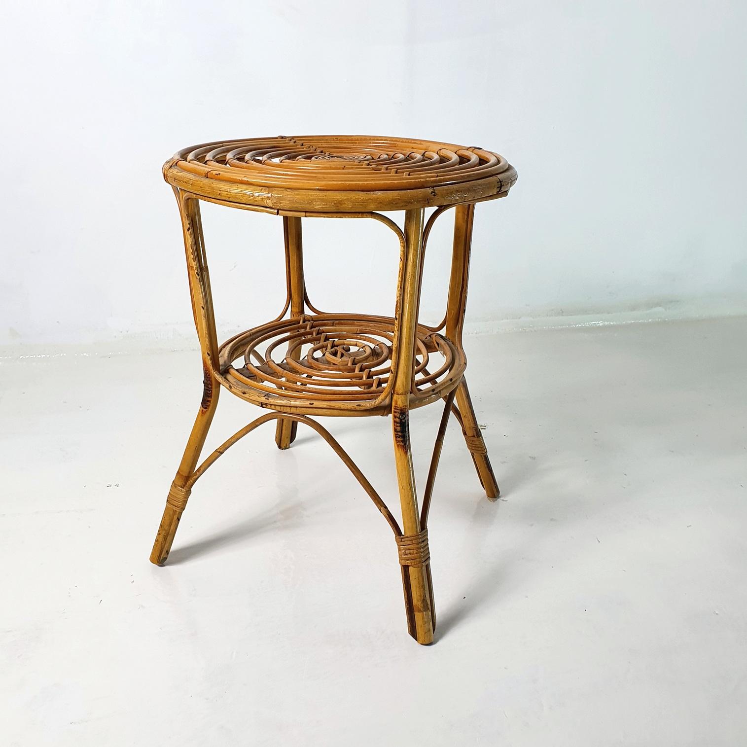 20th Century Rattan Bamboo Italian Side Table, Bonacina Style, 1950s