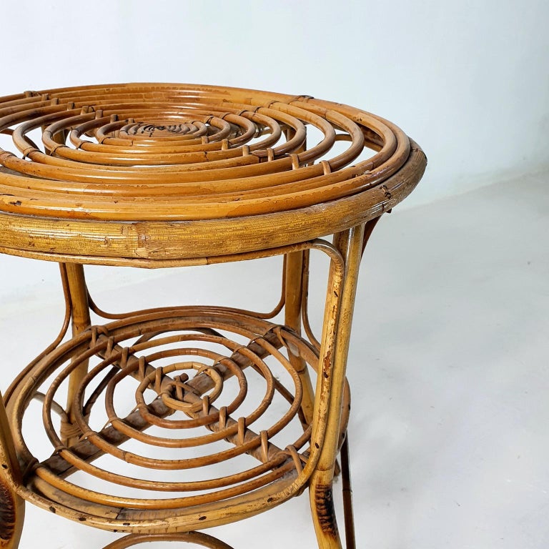 Rattan Bamboo Italian Side Table, Bonacina Style, 1950s For Sale 1
