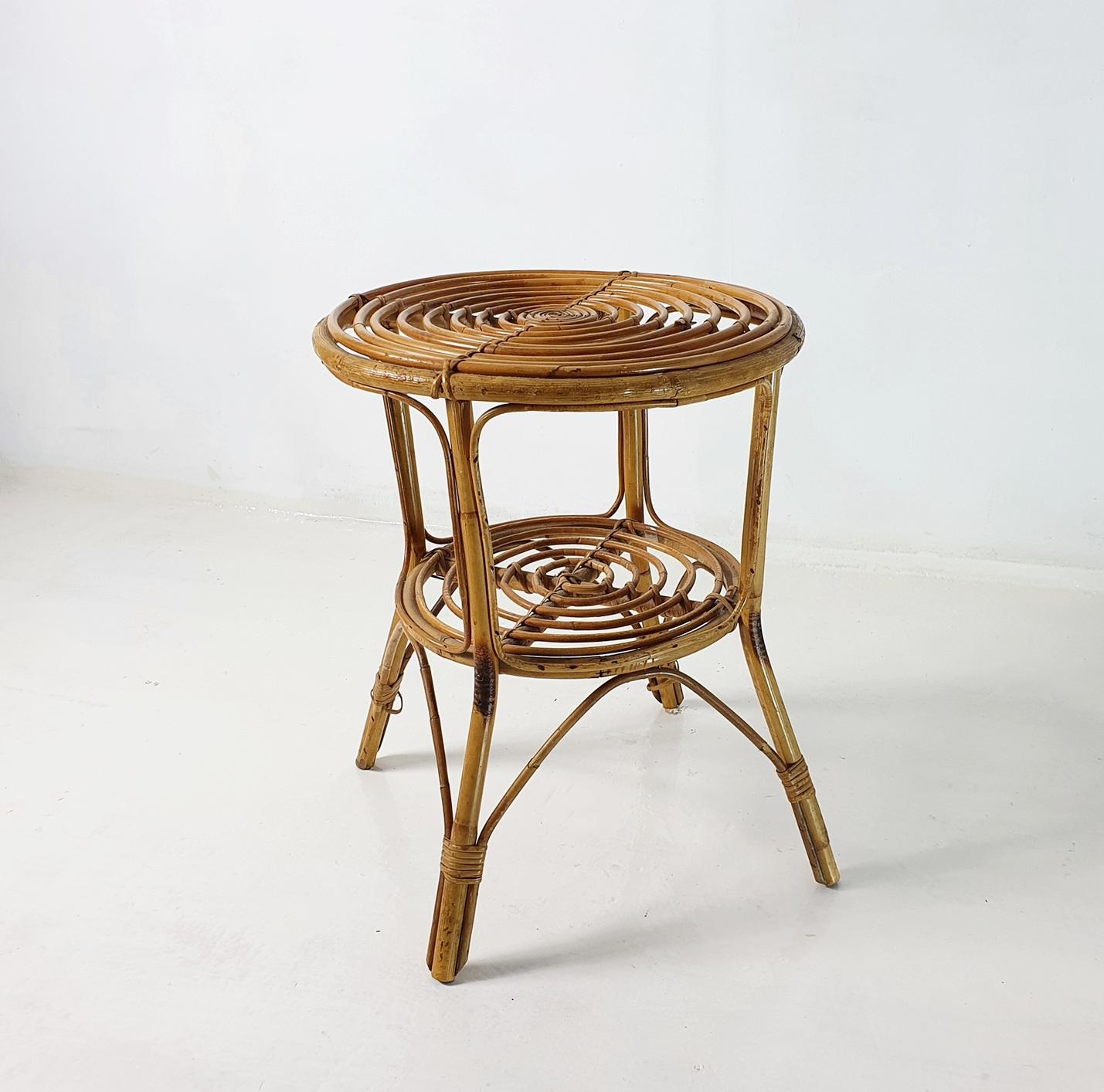 Rattan Bamboo Italian Side Table, Bonacina Style, 1950s 2