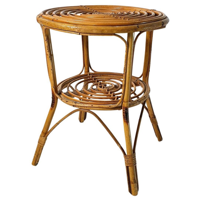 Rattan Bamboo Italian Side Table, Bonacina Style, 1950s For Sale