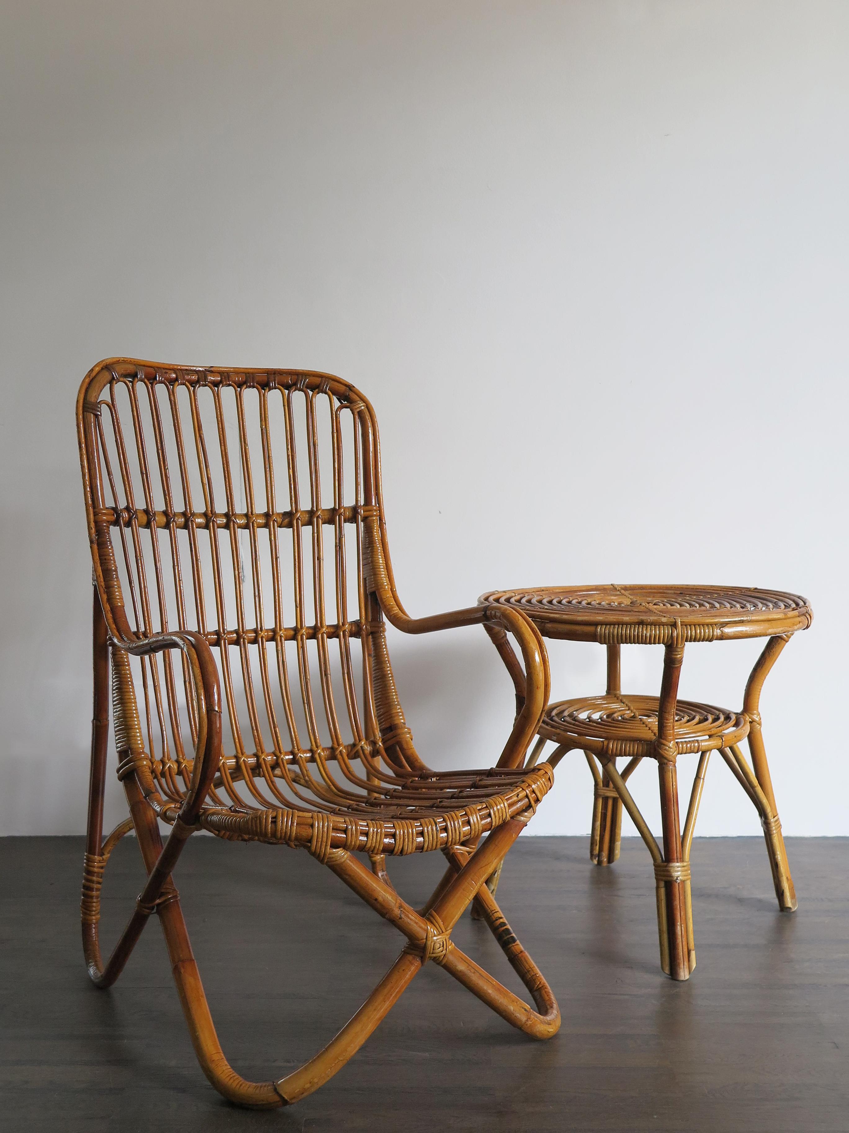 Mid-Century Modern Rattan Bamboo Italian Sofa Table or Coffee Table, Bonacina Style, 1950s For Sale