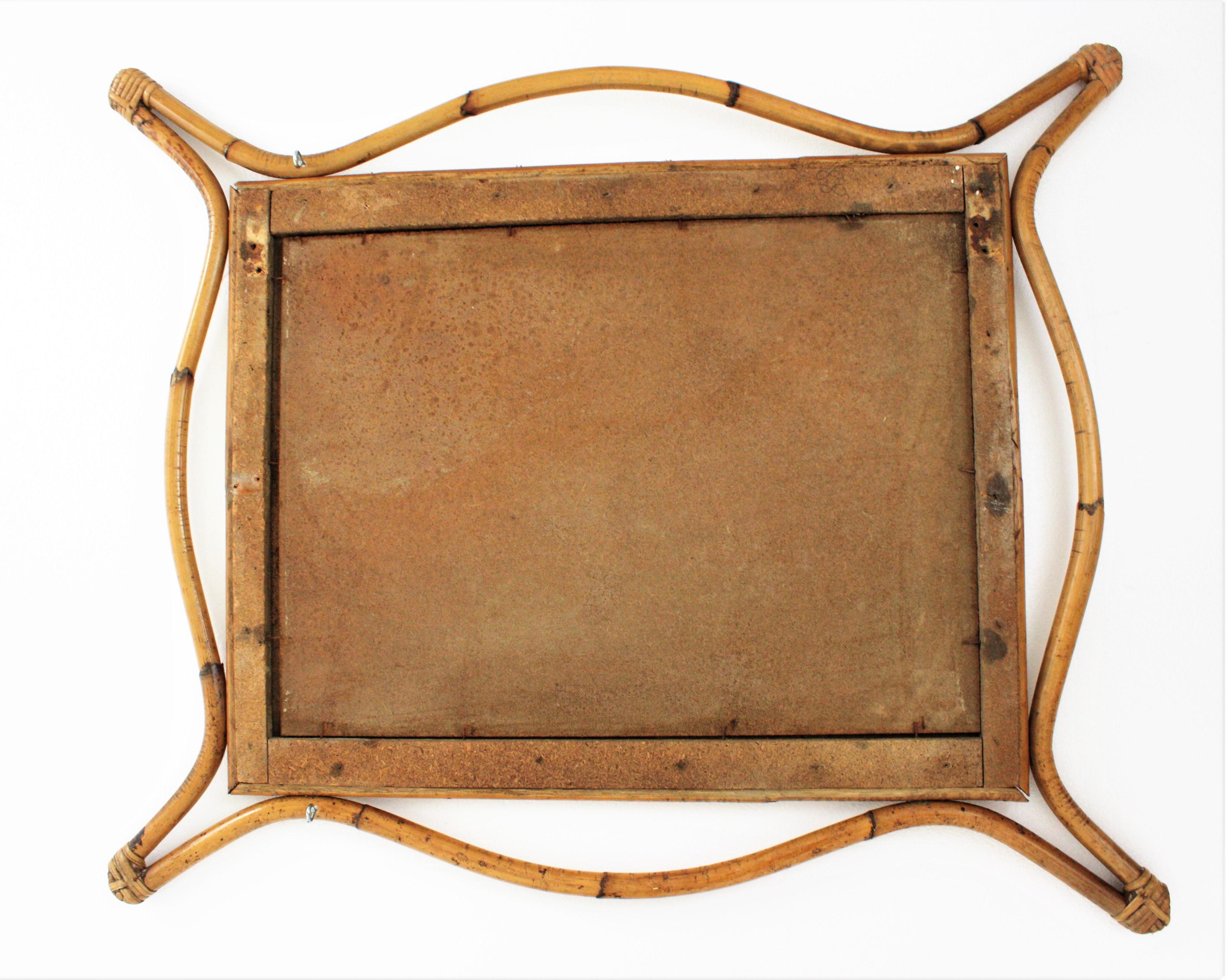 Rattan Bamboo Large Mirror with Split Reed Details, Spain, 1960s0s For Sale 4