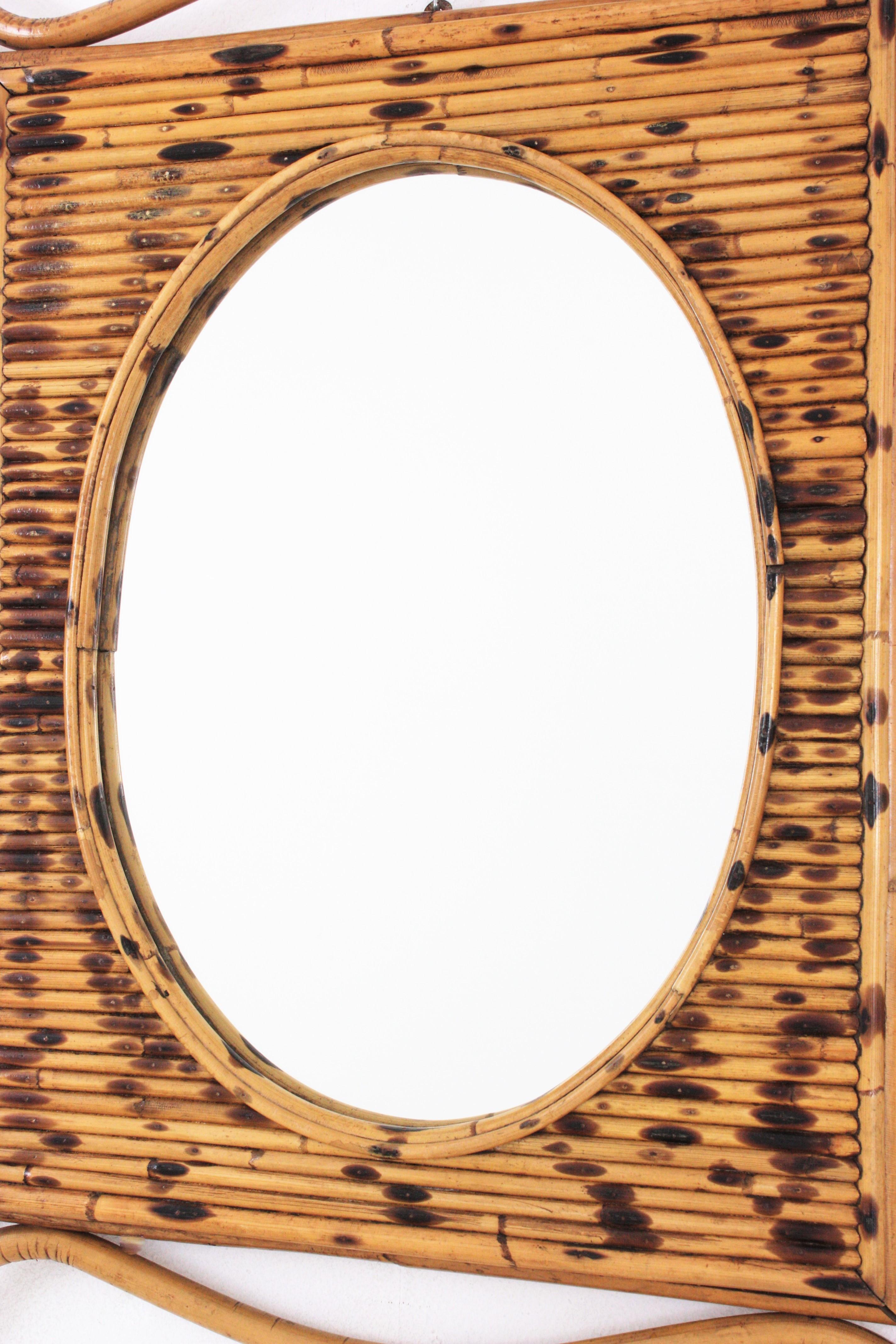 20th Century Rattan Bamboo Large Mirror with Split Reed Details, Spain, 1960s0s For Sale