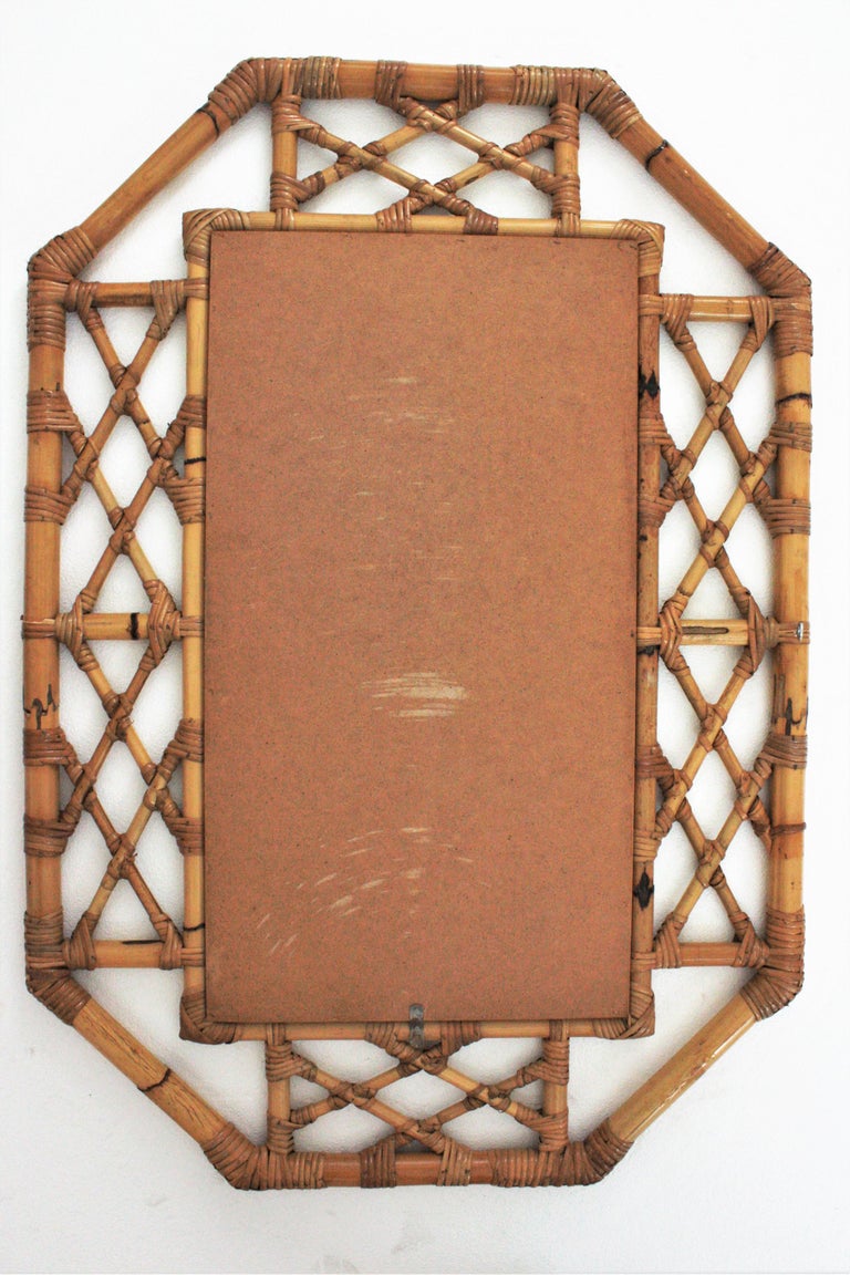 Rattan Bamboo Large Octagonal Wall Mirror, 1960s at 1stDibs