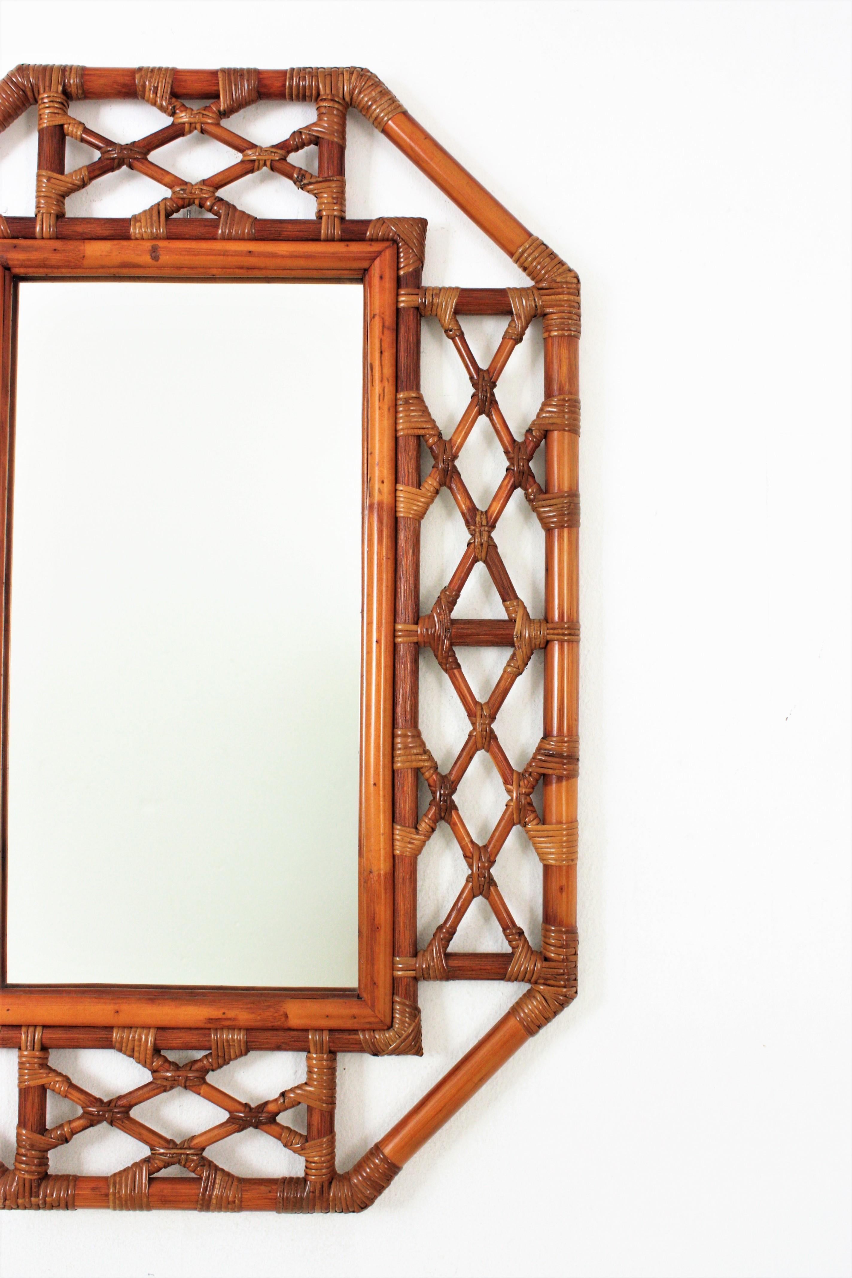 grand miroir mural rotin