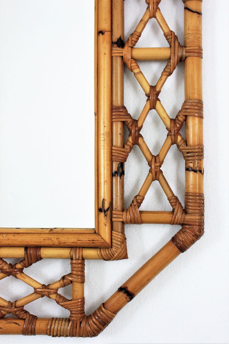 Rattan Bamboo Large Octagonal Wall Mirror, 1960s at 1stDibs