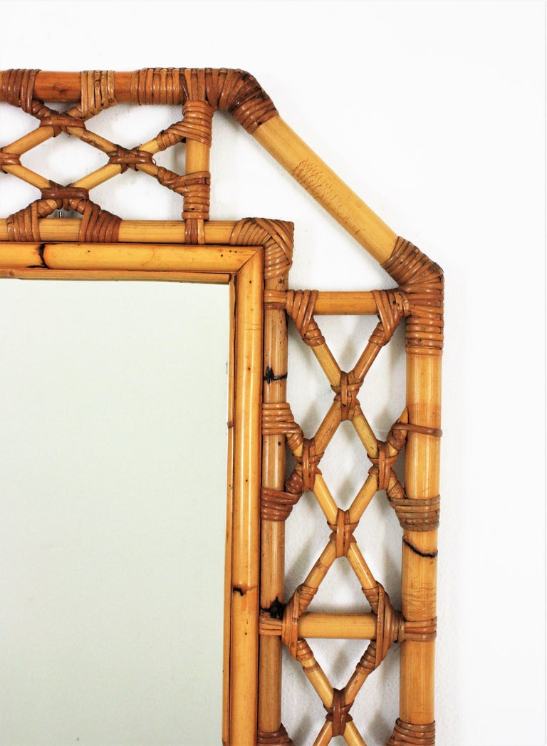 Rattan Bamboo Large Octagonal Wall Mirror, 1960s at 1stDibs