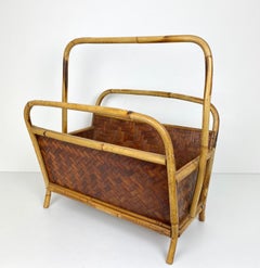 Rattan and Bamboo Magazine Rack Italy 1960s Franco Albini Style