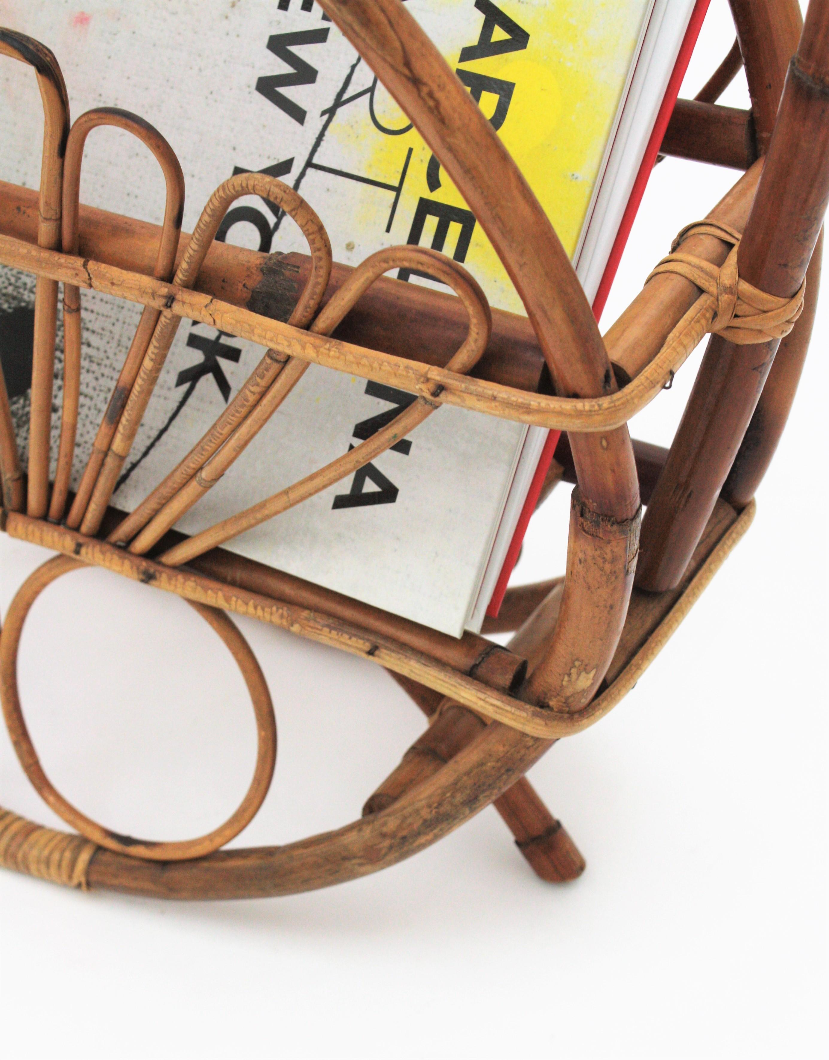 Rattan Bamboo Magazine Rack Stand For Sale 4