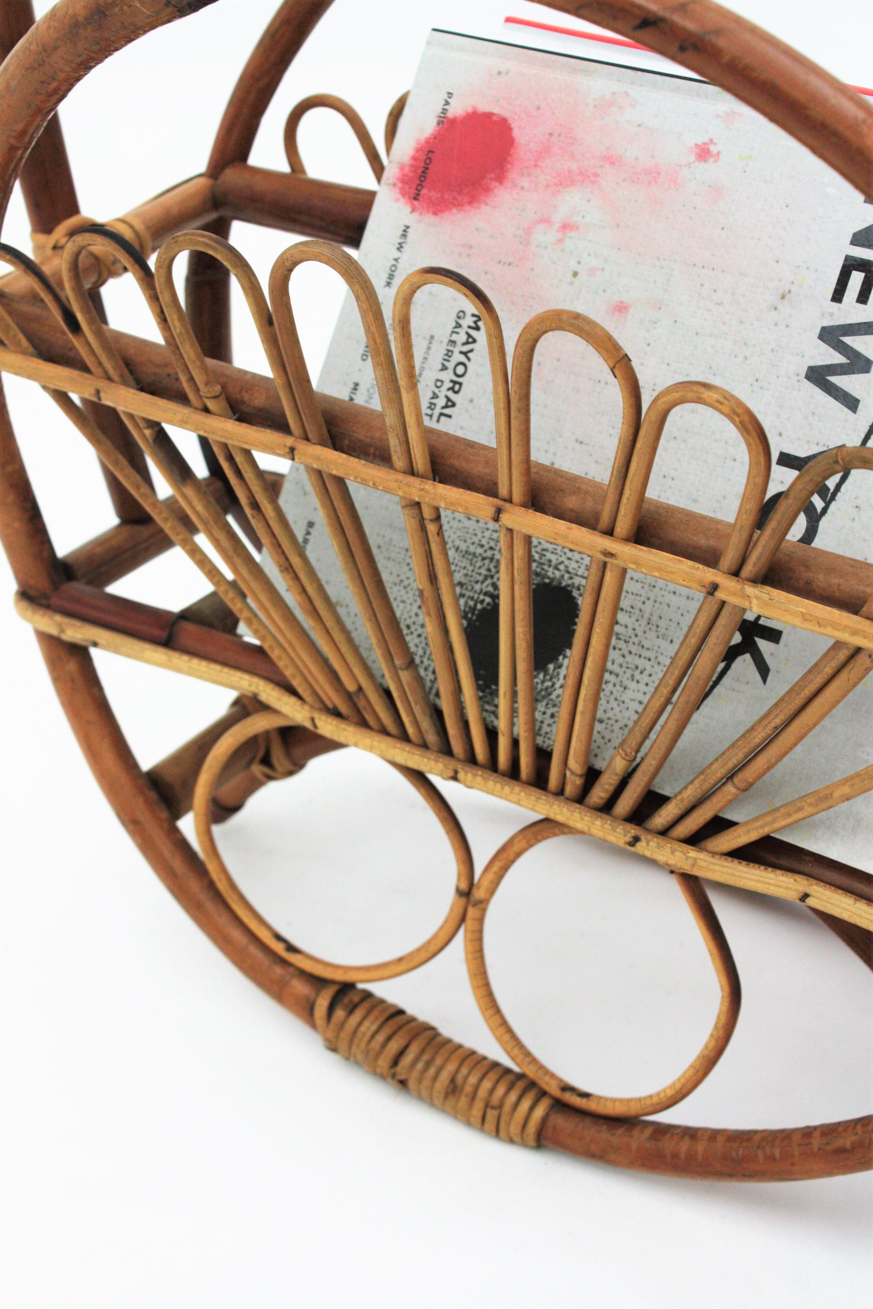 Rattan Bamboo Magazine Rack Stand For Sale 6