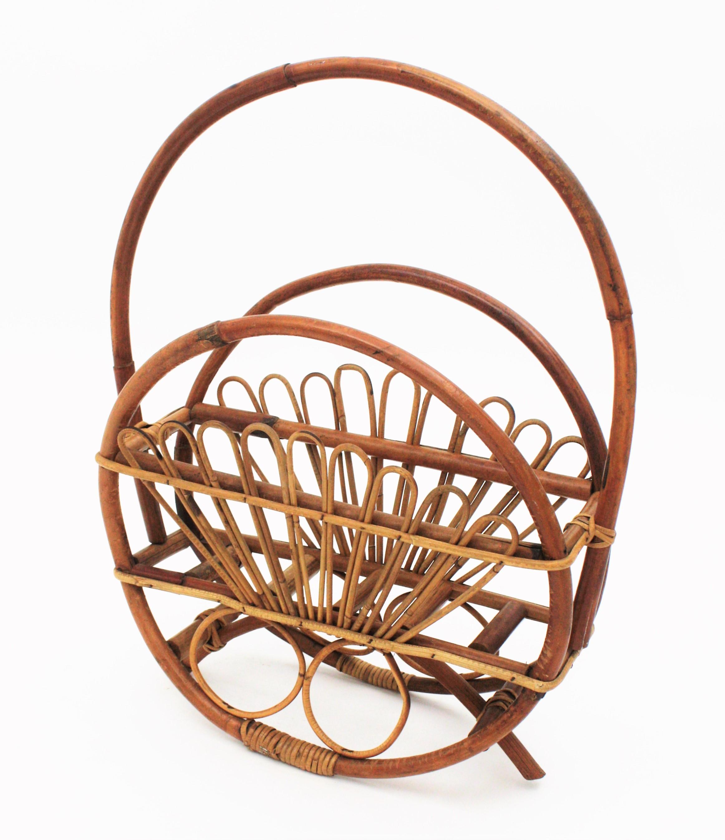 XX secolo Porta riviste in rattan e bambù in vendita