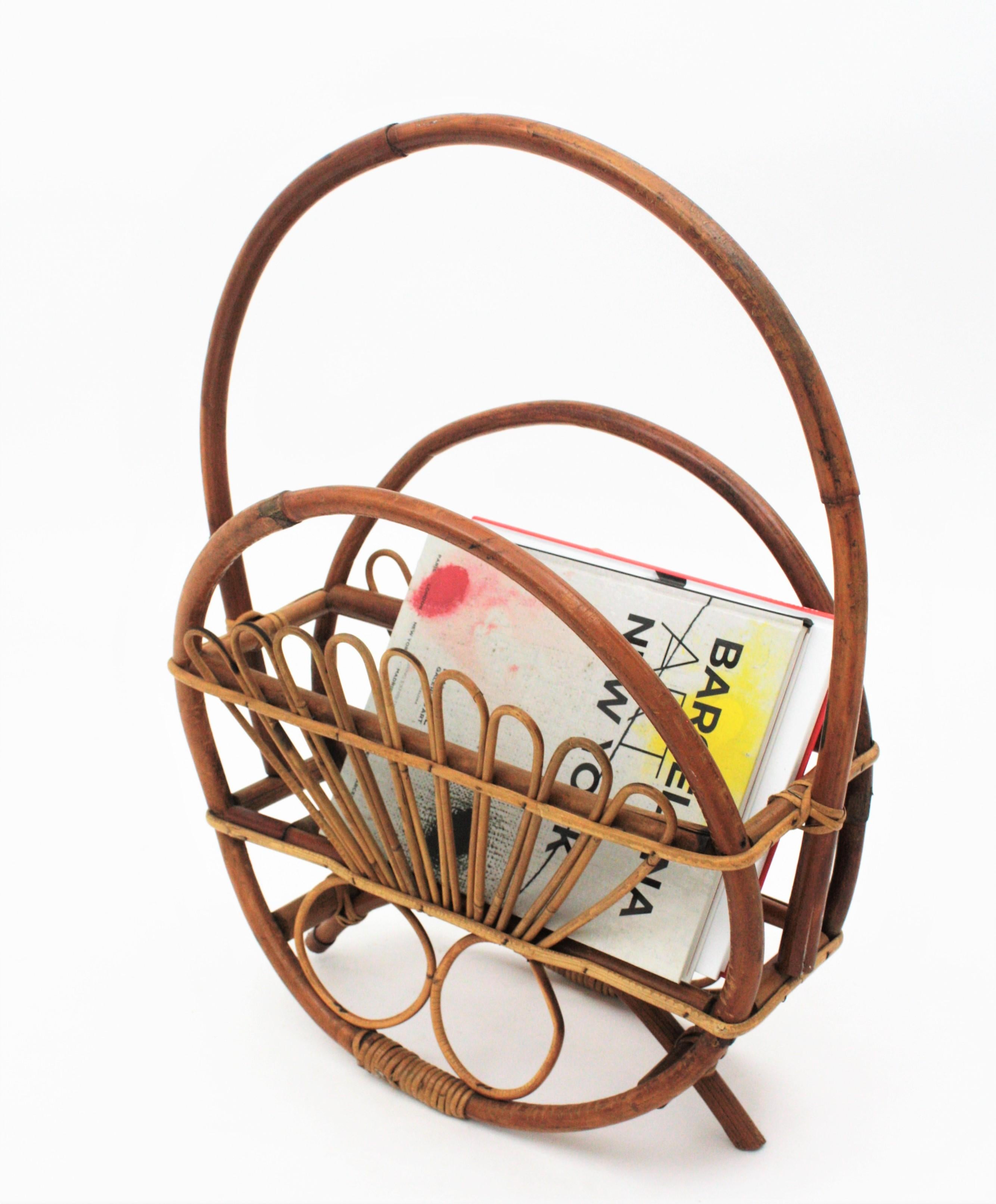 Rattan Bamboo Magazine Rack Stand For Sale 2