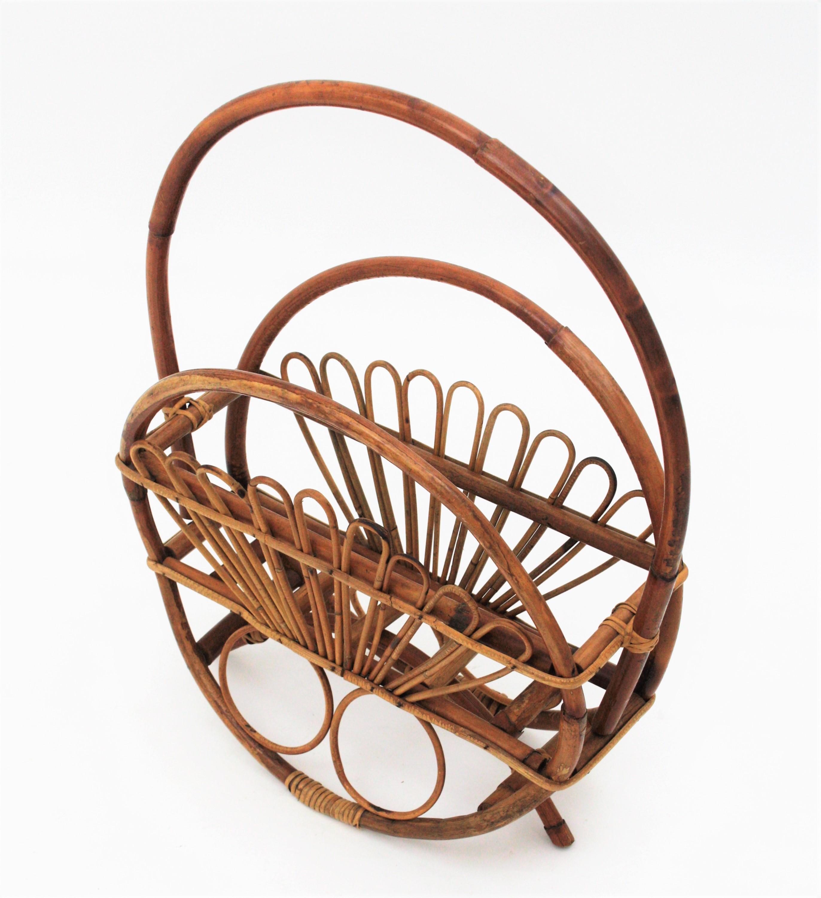 Rattan Bamboo Magazine Rack Stand For Sale 3