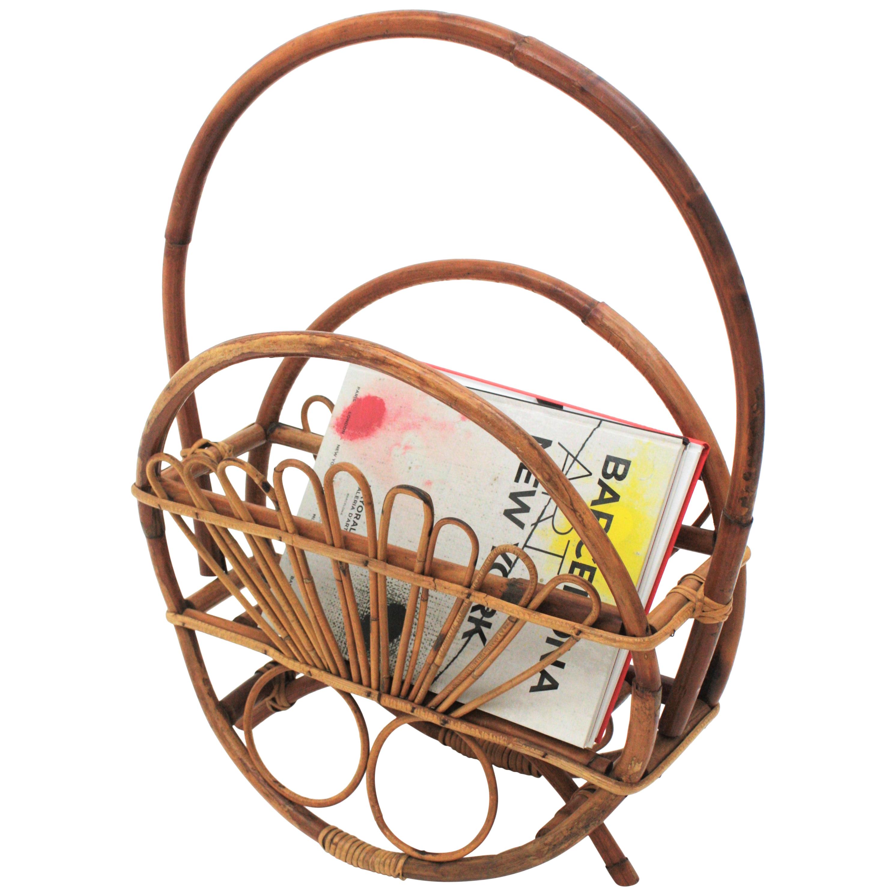 Rattan Bamboo Magazine Rack Stand For Sale