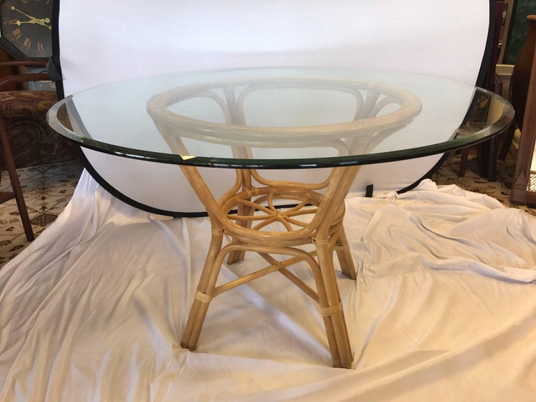 Rattan Bamboo Mcguire Style Dining Set Glass Table Four Chairs At 1stdibs