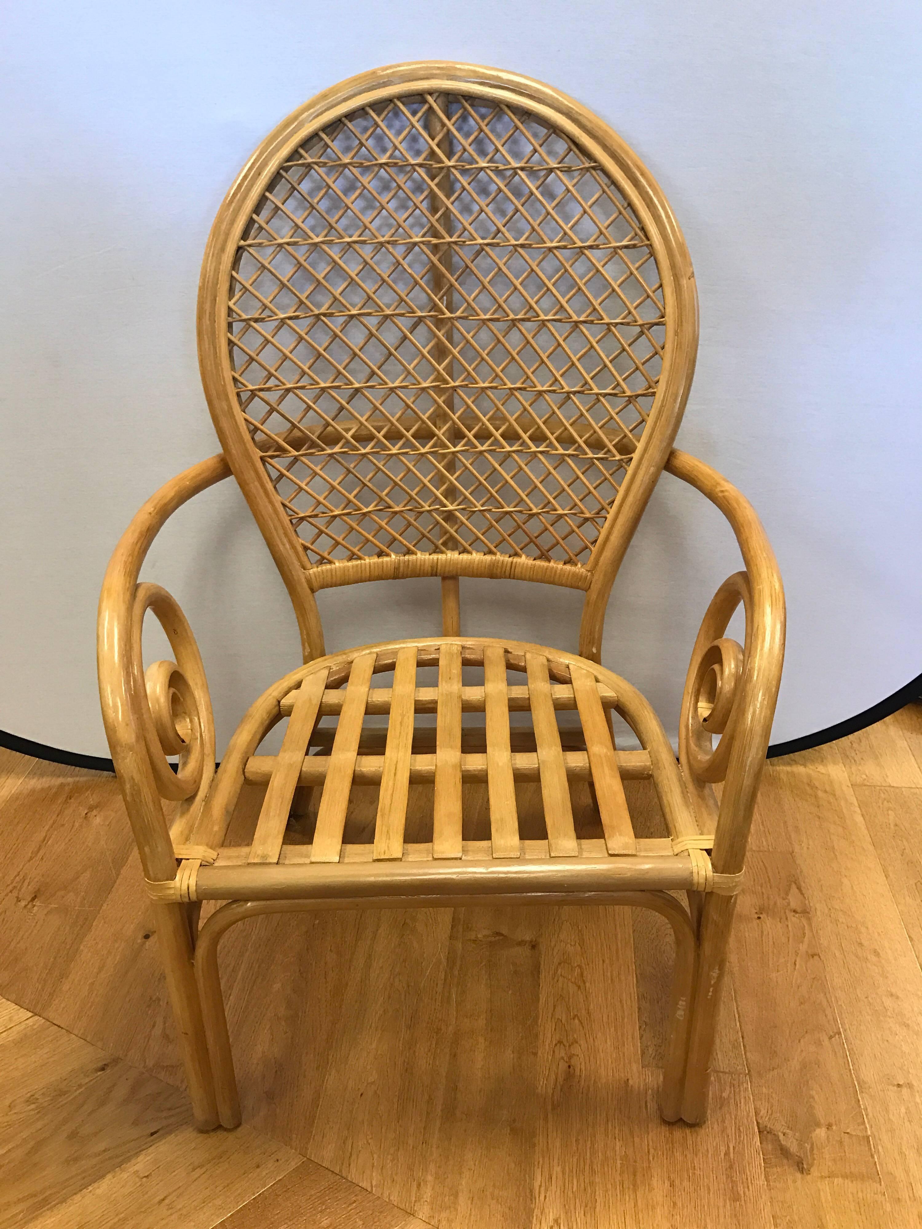Rattan Bamboo McGuire Style Dining Set Glass Table Four Chairs In Excellent Condition In West Hartford, CT