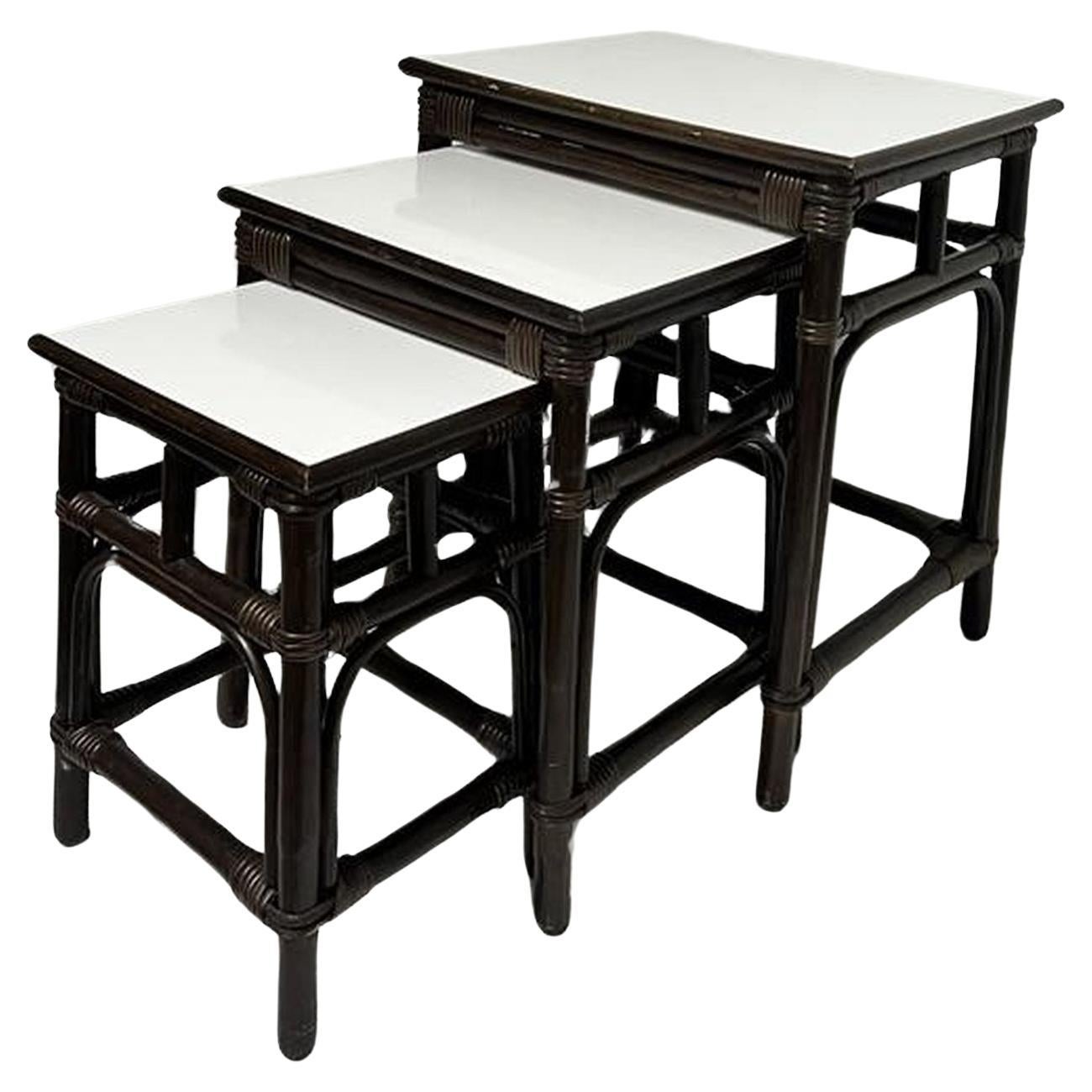 Rattan Bambus Nesting Beistelltische Set 3