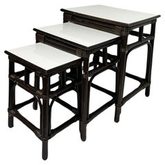 Rattan Bambus Nesting Beistelltische Set 3