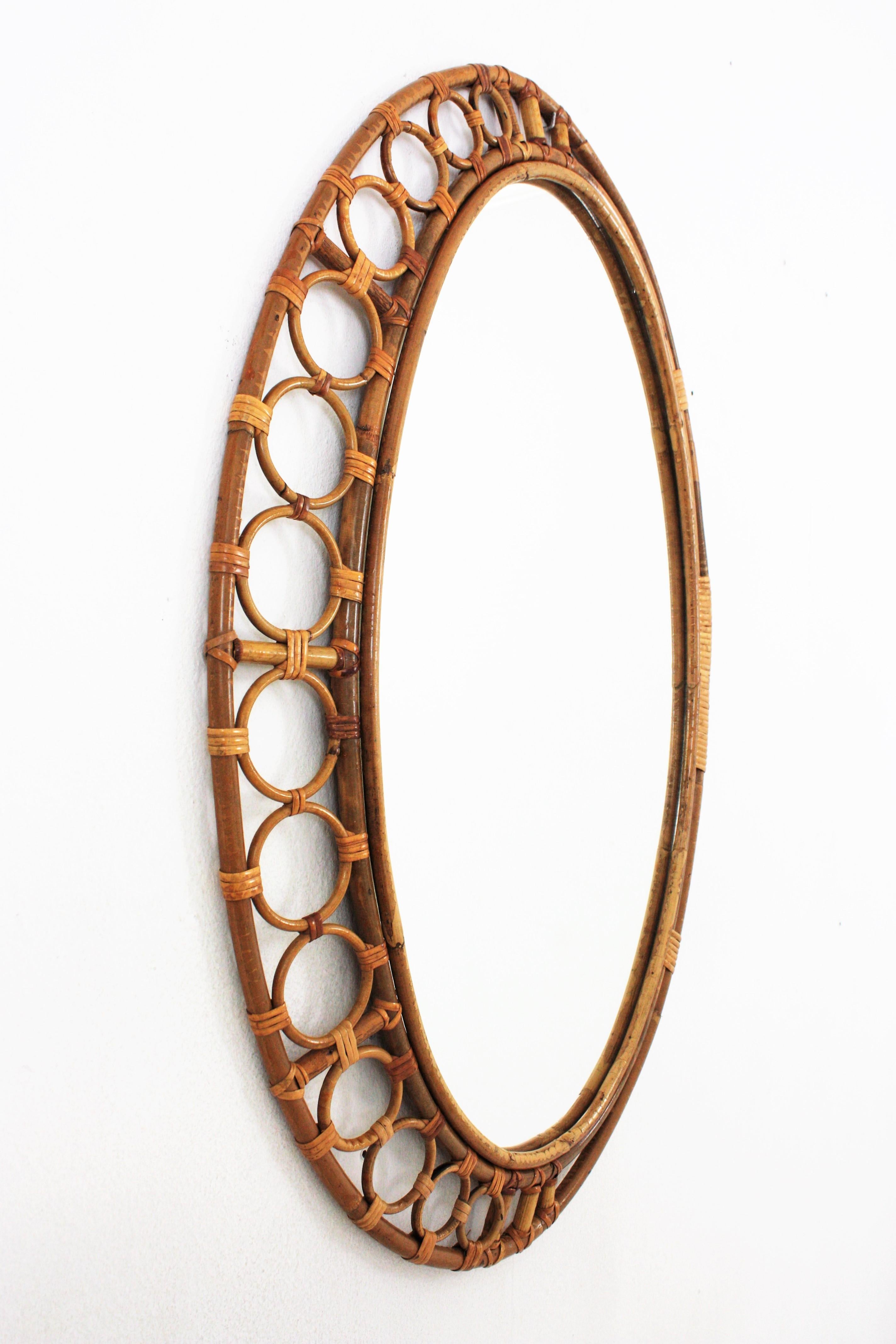 Hand-Crafted Rattan Bamboo Oval Mirror For Sale