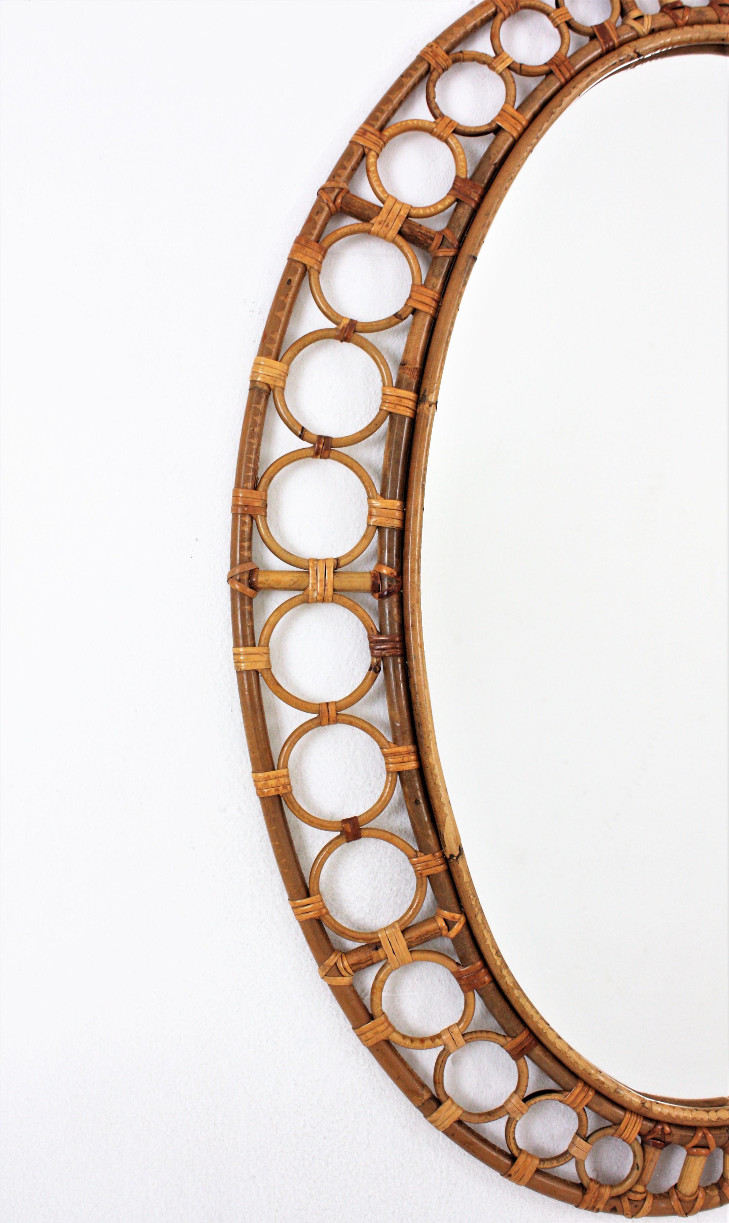 Rattan Bamboo Oval Mirror In Good Condition For Sale In Barcelona, ES