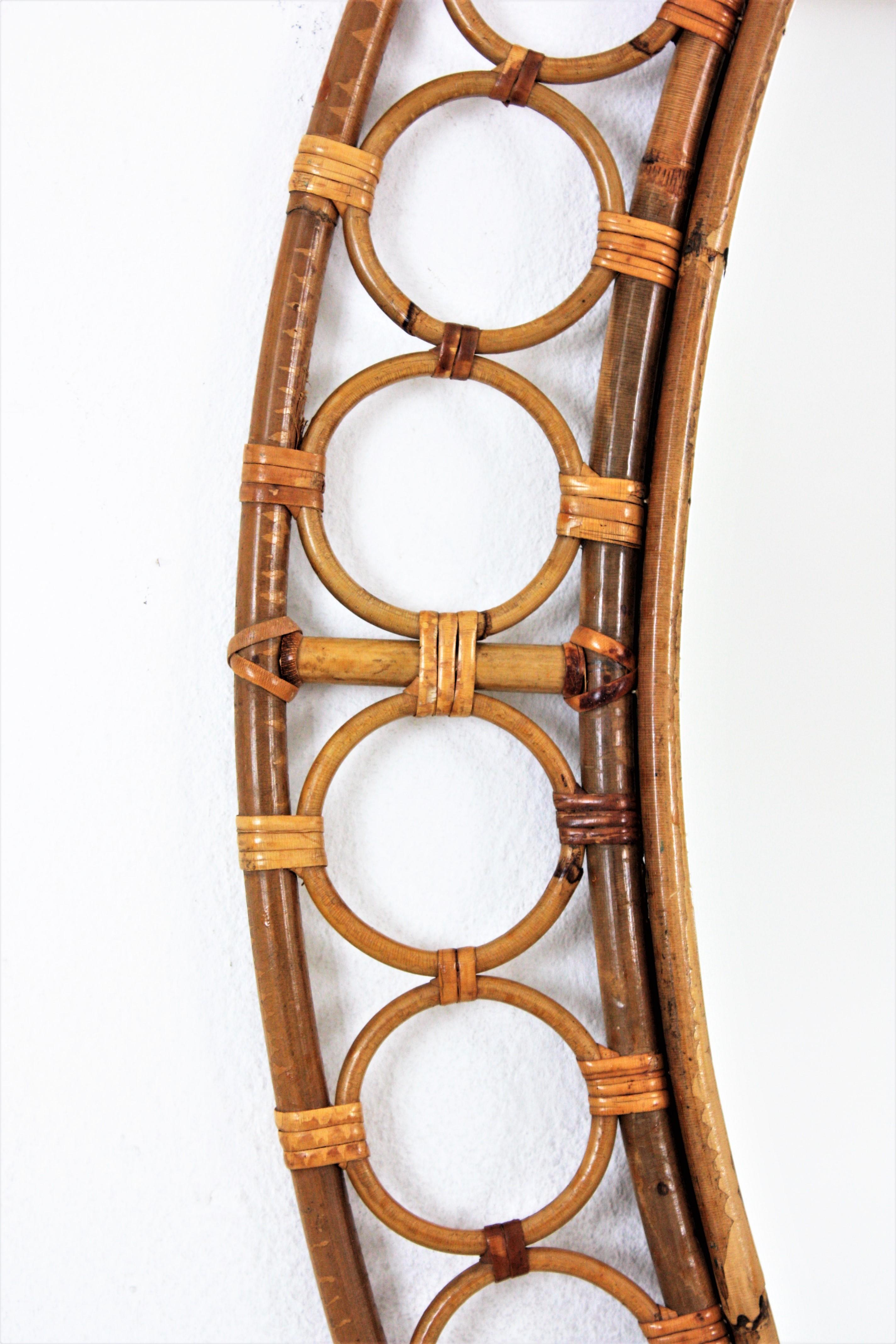 20th Century Rattan Bamboo Oval Mirror For Sale