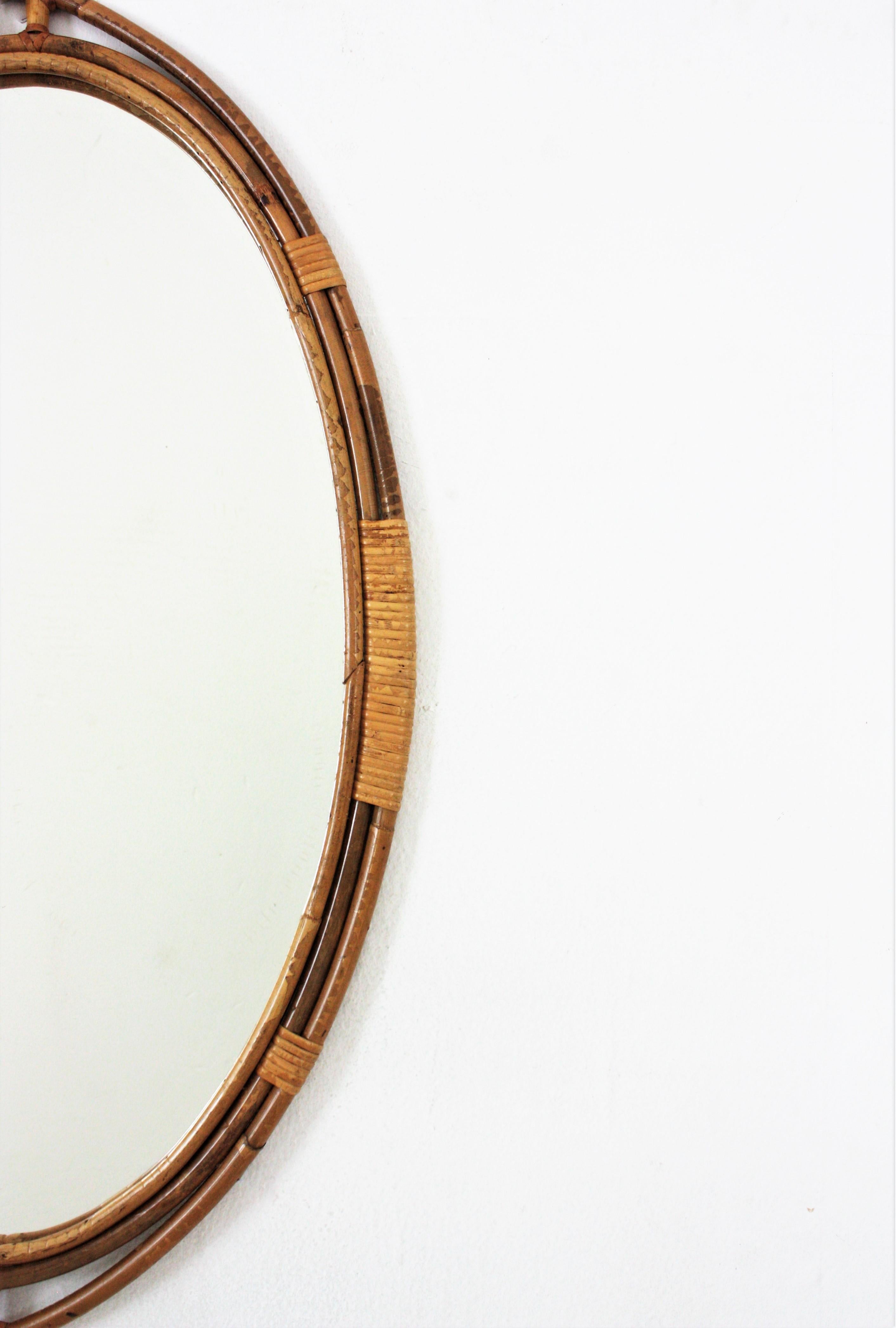 Rattan Bamboo Oval Mirror For Sale 1