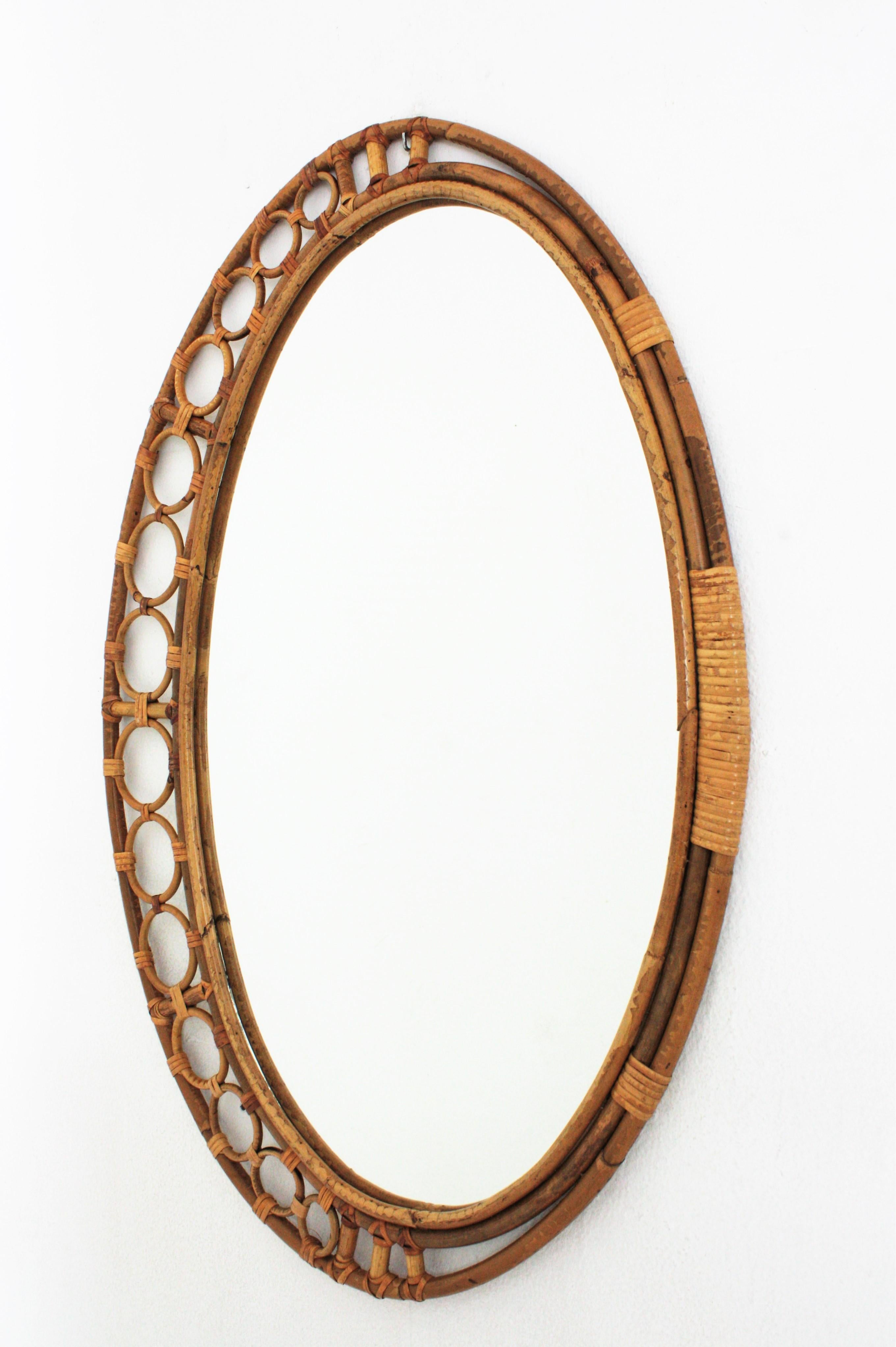 Rattan Bamboo Oval Mirror For Sale 2