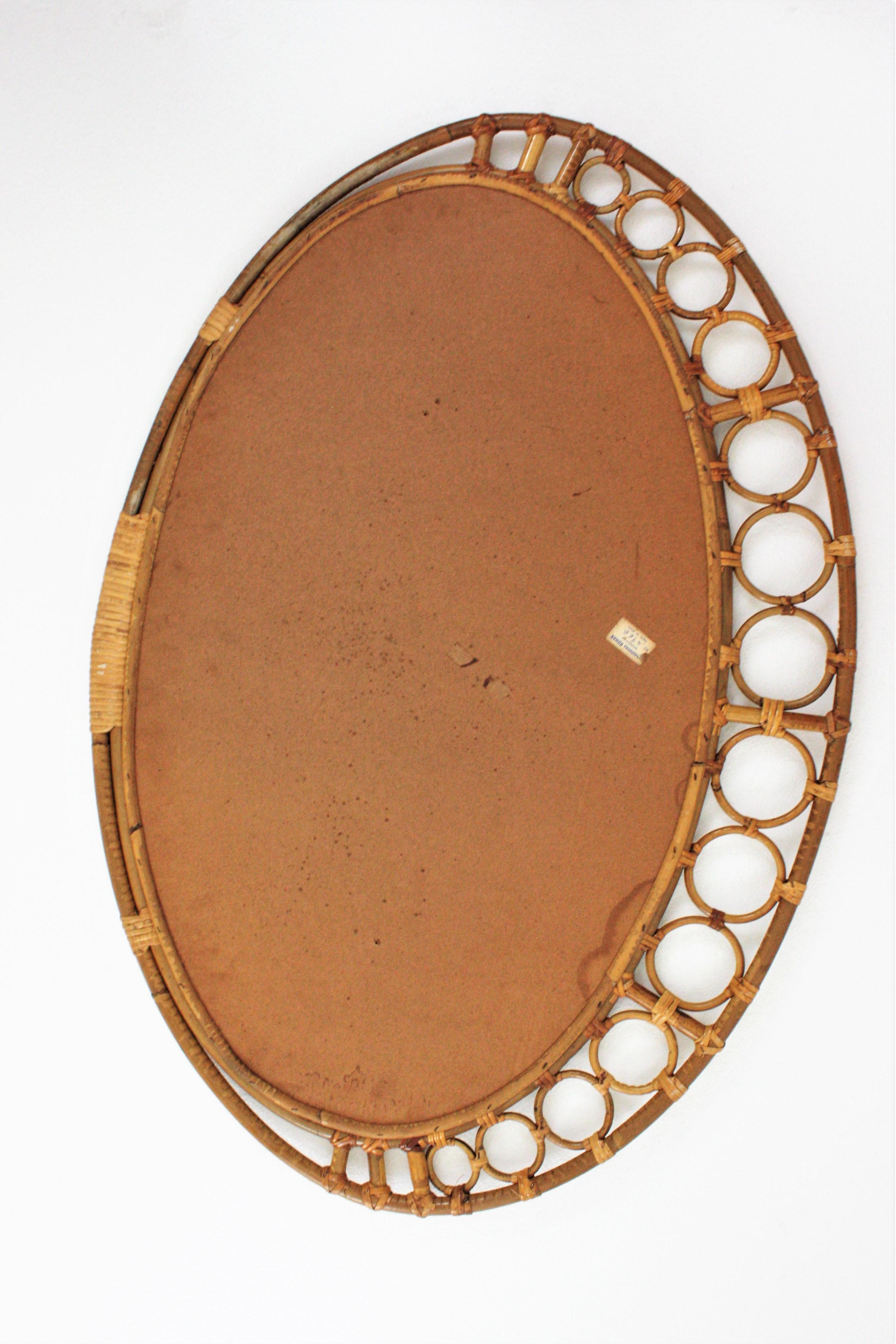 Rattan Bamboo Oval Mirror For Sale 3
