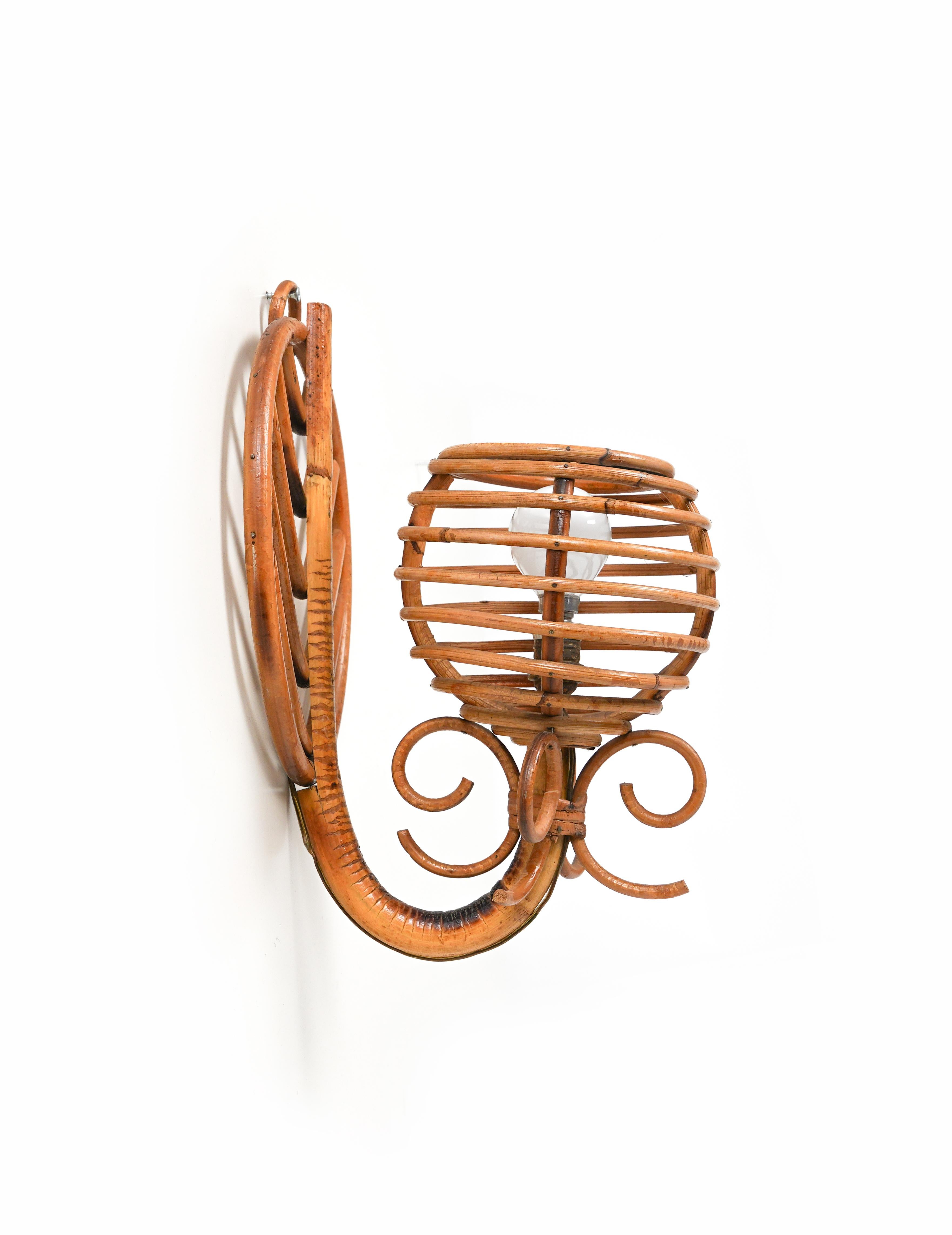 Rattan & Bamboo Pair of Sconces Lantern Attributed to Louis Sognot, France 1960s For Sale 3