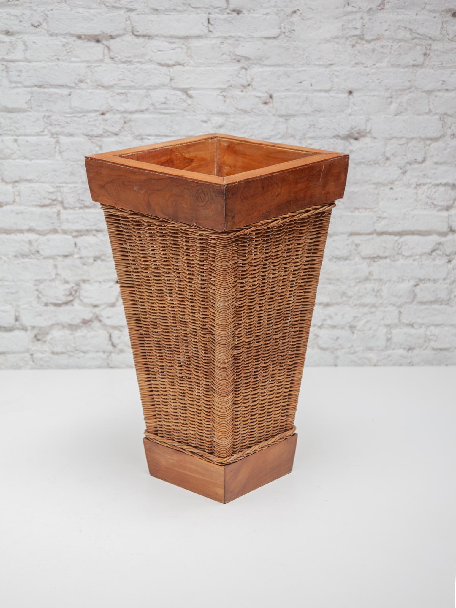 Hand-Crafted Rattan Bamboo Planter, 1970s, Italy