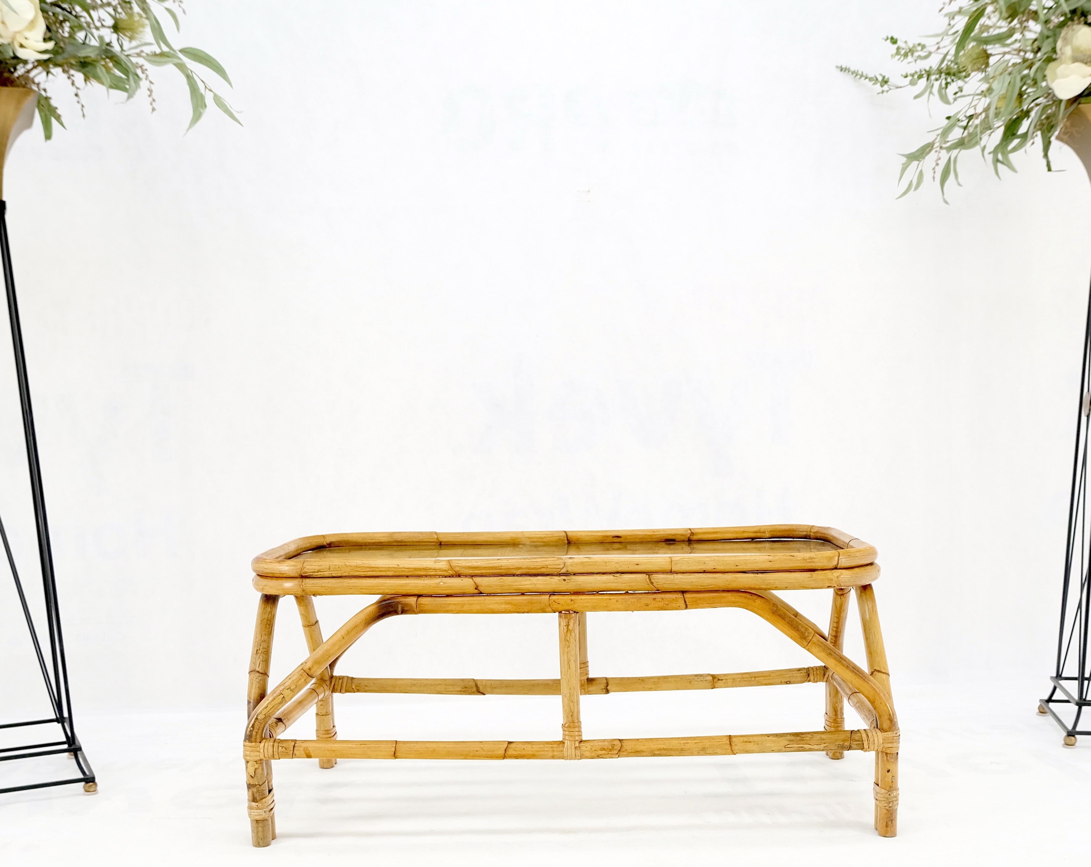 20th Century Rattan Bamboo Rectangle Glass Top Mid-Century Modern Coffee Table Mnt! For Sale