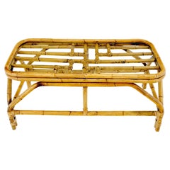 Table basse rectangulaire en rotin et bambou avec plateau en verre MNT, mi-siècle moderne